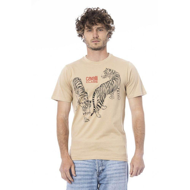 Cavalli Class Beige Cotton Men T-Shirt - Hilstor