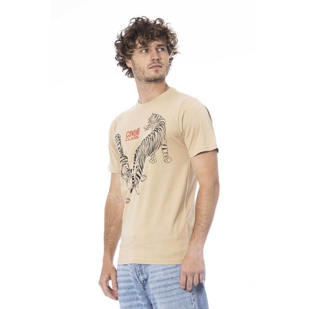 Cavalli Class Beige Cotton Men T-Shirt - Hilstor