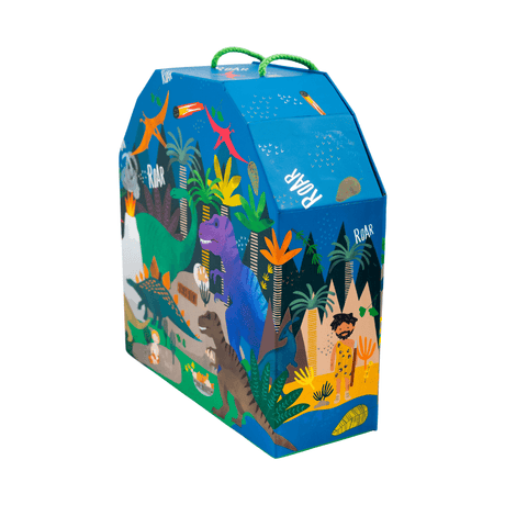 Dinosaur Playbox with Wooden Pieces – Portable Jurassic Adventure for Kids, Ages 3+ - Hilstor