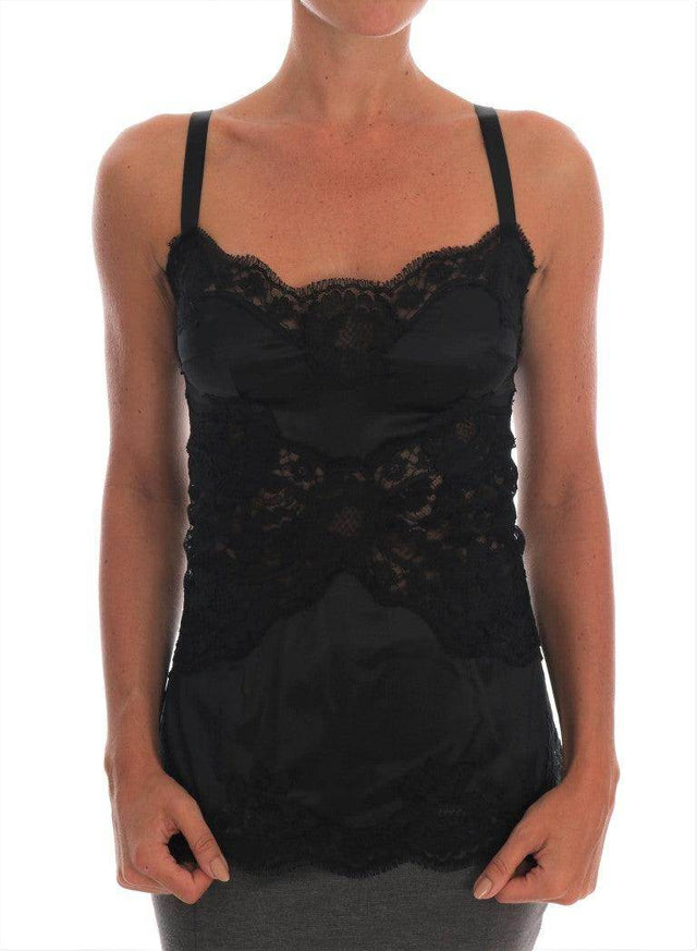 Dolce & Gabbana Silk Blend Black Lace Top Dressing Gown - Hilstor
