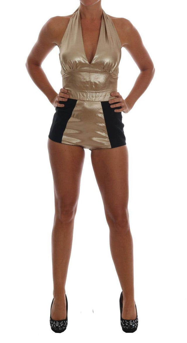 Dolce & Gabbana Gold Silk Stretch Romper Body - Hilstor