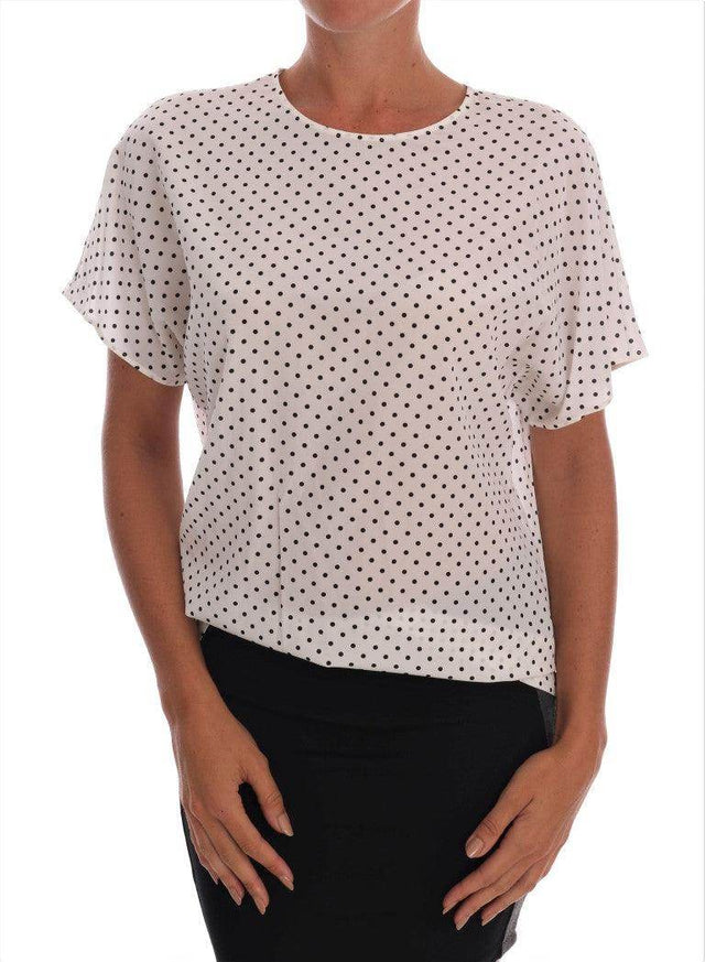 Dolce & Gabbana White Polka Dotted Silk T-shirt Top - Hilstor