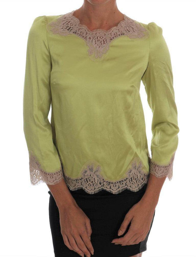Dolce & Gabbana Green Silk Stretch Blouse Top - Hilstor