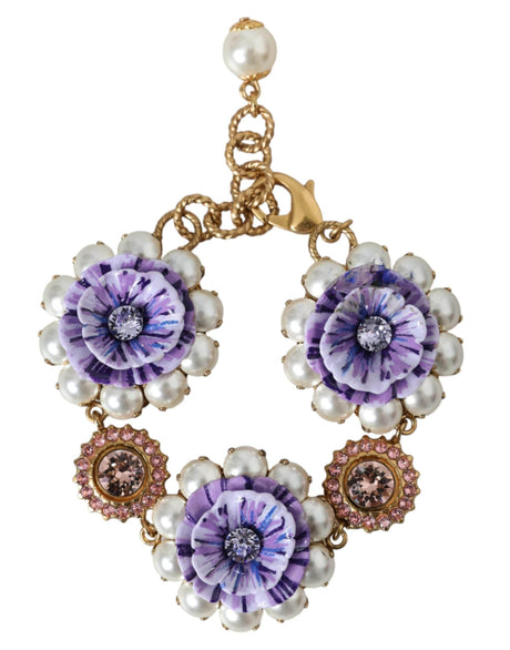 Dolce & Gabbana Gold FIORI BLOOMING Floral Baroque Crystals Bracelet - Hilstor