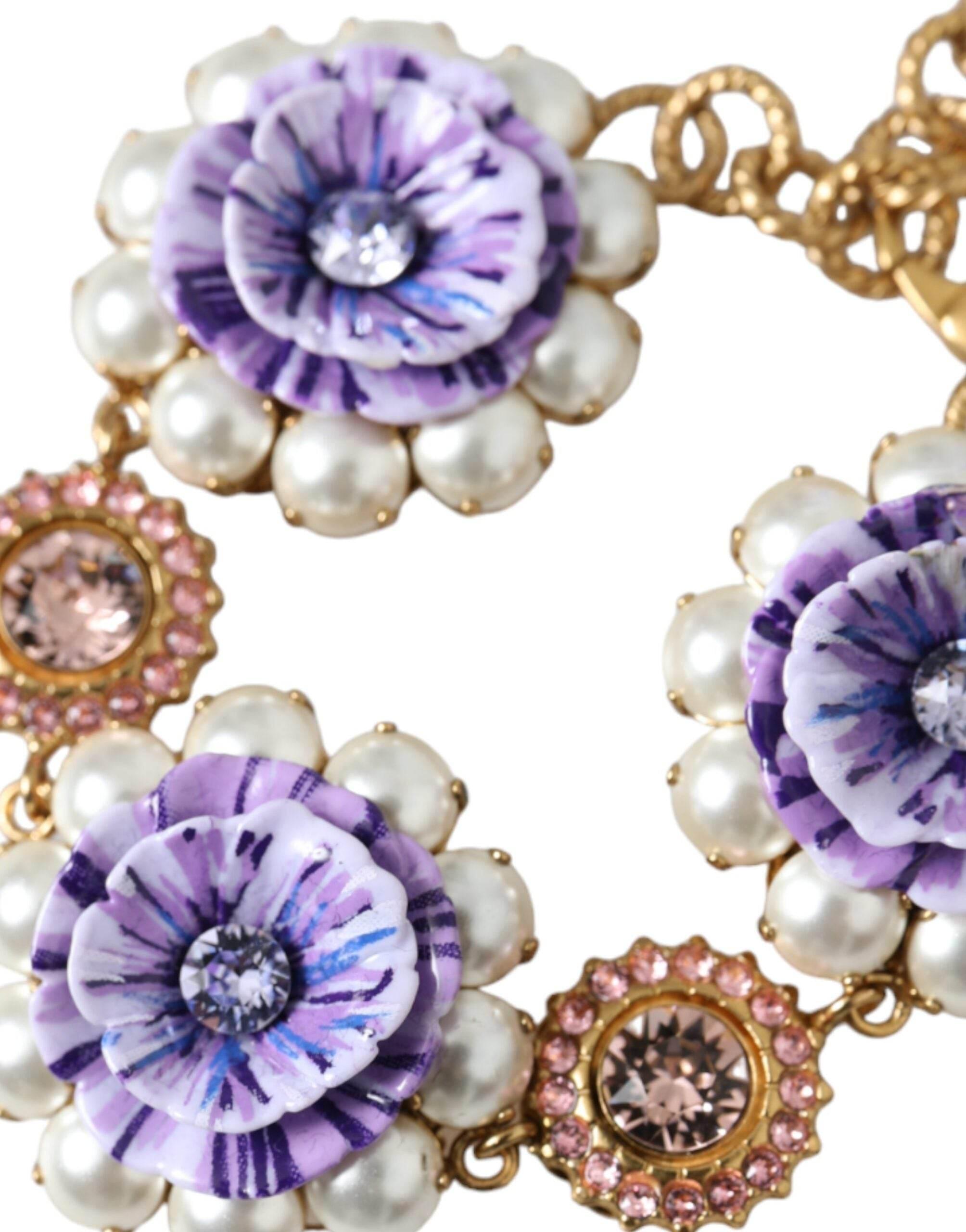 Dolce & Gabbana Gold FIORI BLOOMING Floral Baroque Crystals Bracelet - Hilstor