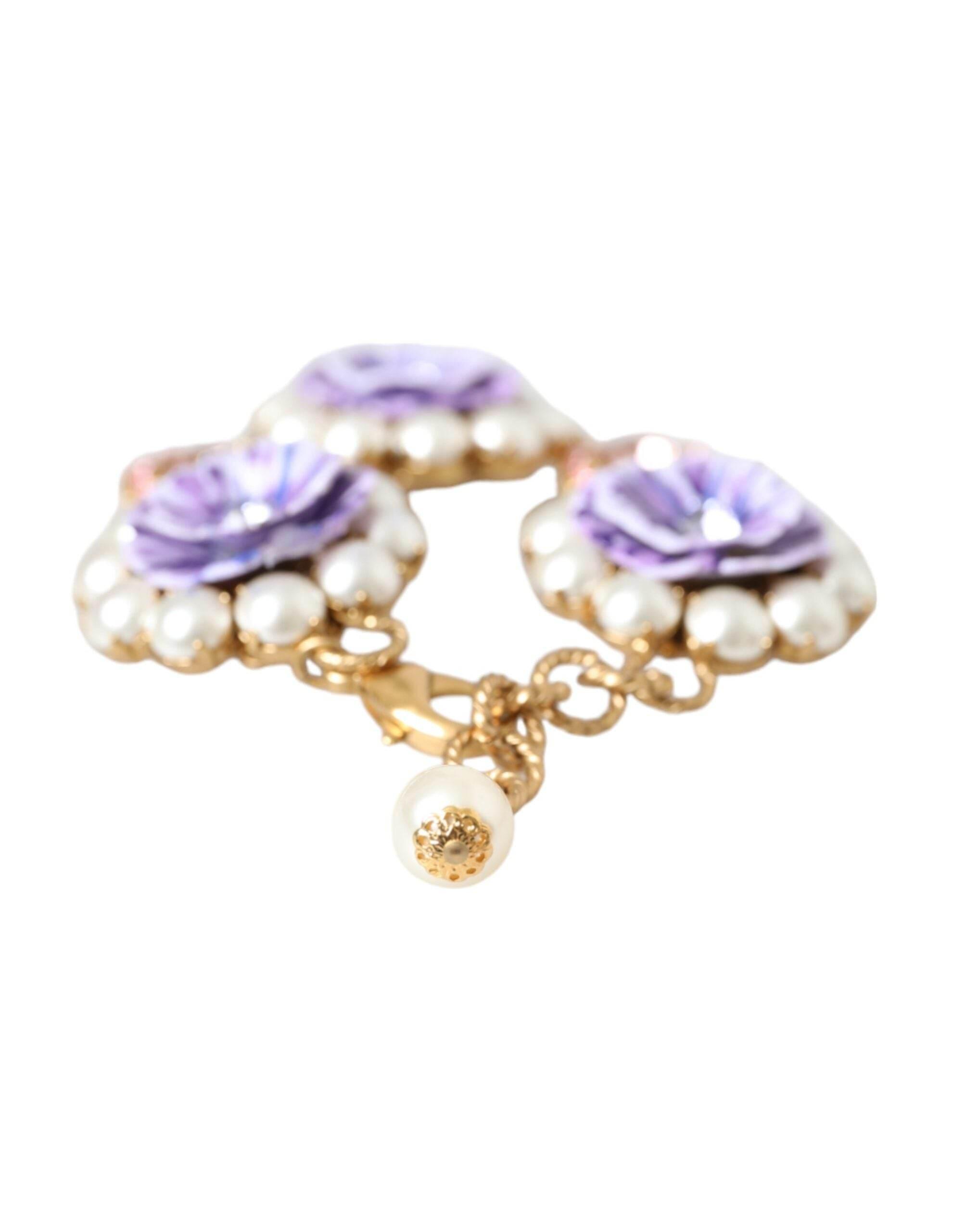 Dolce & Gabbana Gold FIORI BLOOMING Floral Baroque Crystals Bracelet - Hilstor