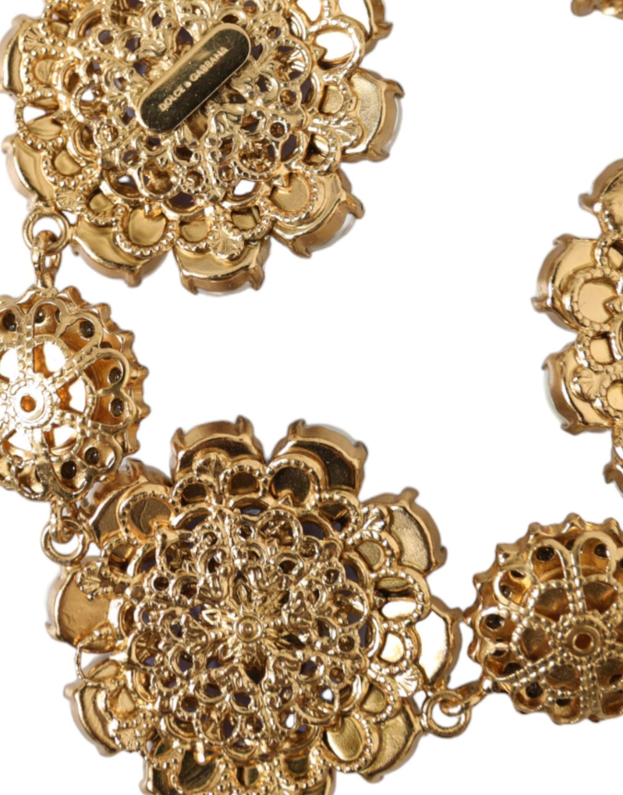 Dolce & Gabbana Gold FIORI BLOOMING Floral Baroque Crystals Bracelet - Hilstor