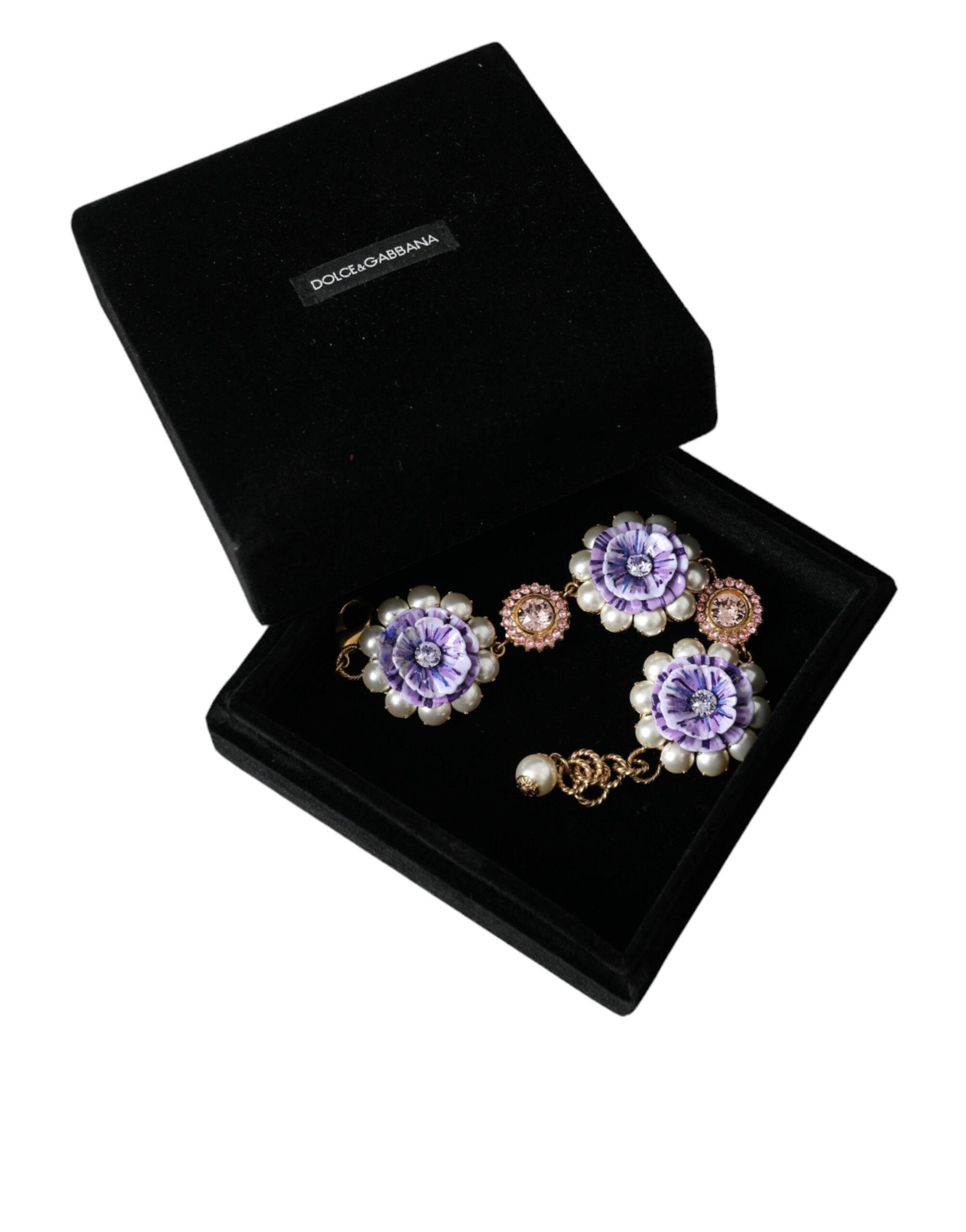 Dolce & Gabbana Gold FIORI BLOOMING Floral Baroque Crystals Bracelet - Hilstor