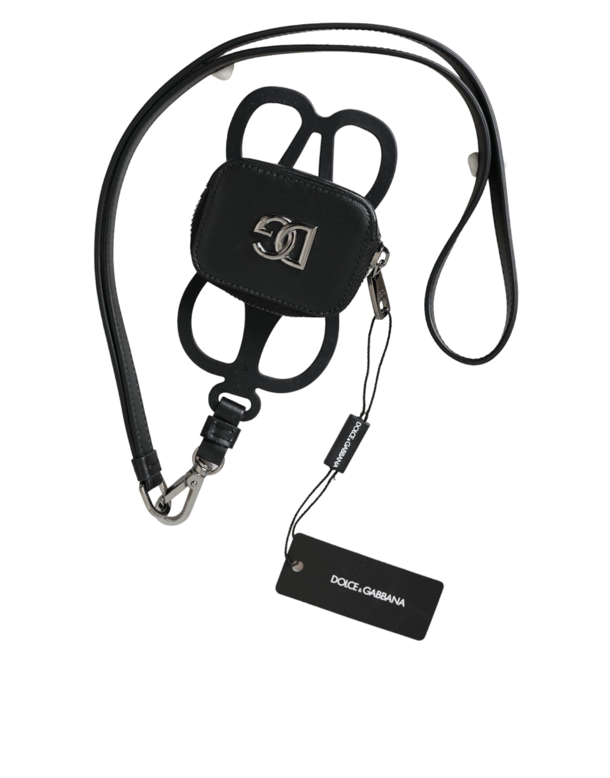 Dolce &amp; Gabbana sort kalveskind læder DG logo møntpung Lanyard-pung