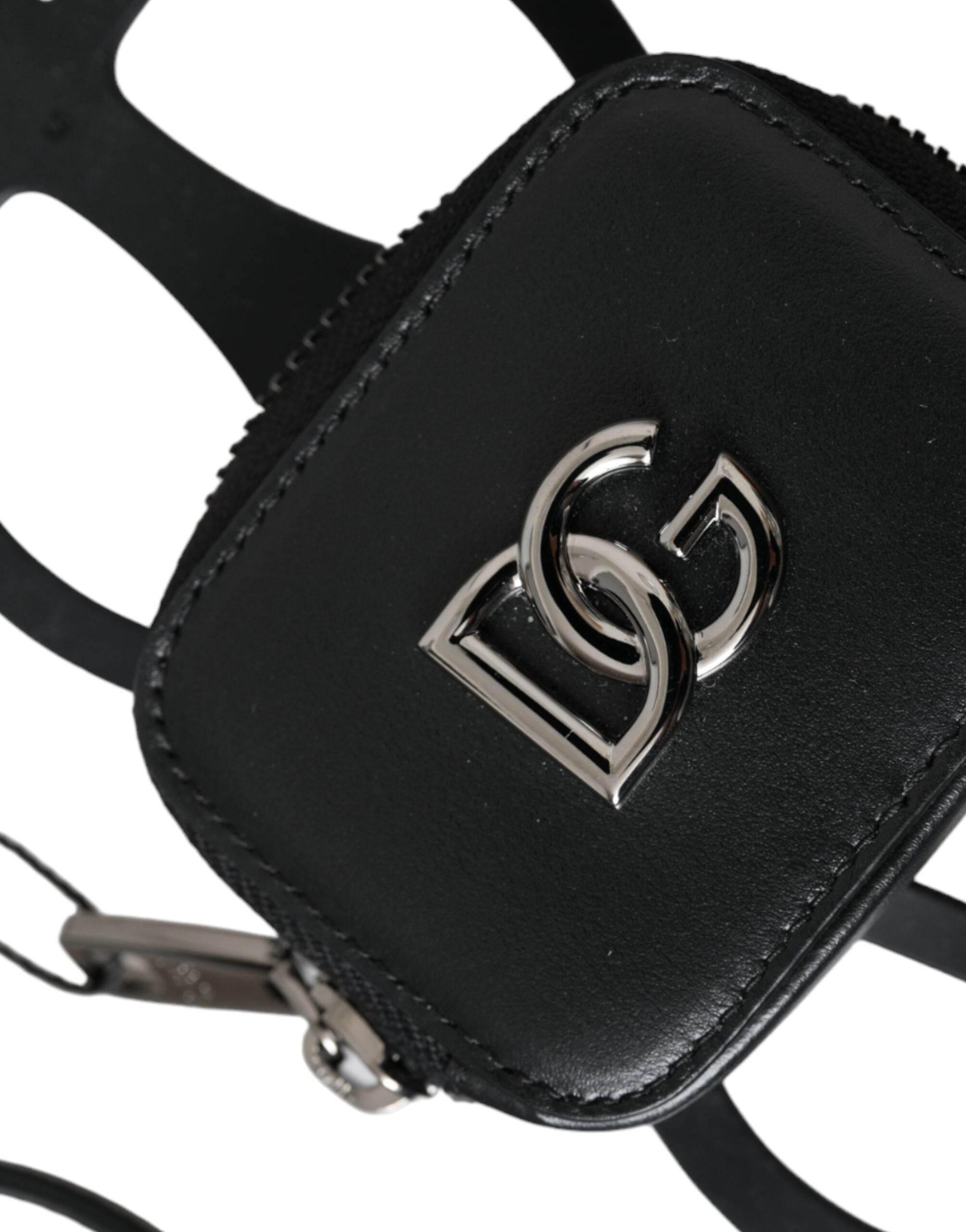 Dolce & Gabbana Black Calfskin Leather DG Logo Coin Purse Lanyard Wallet - Hilstor