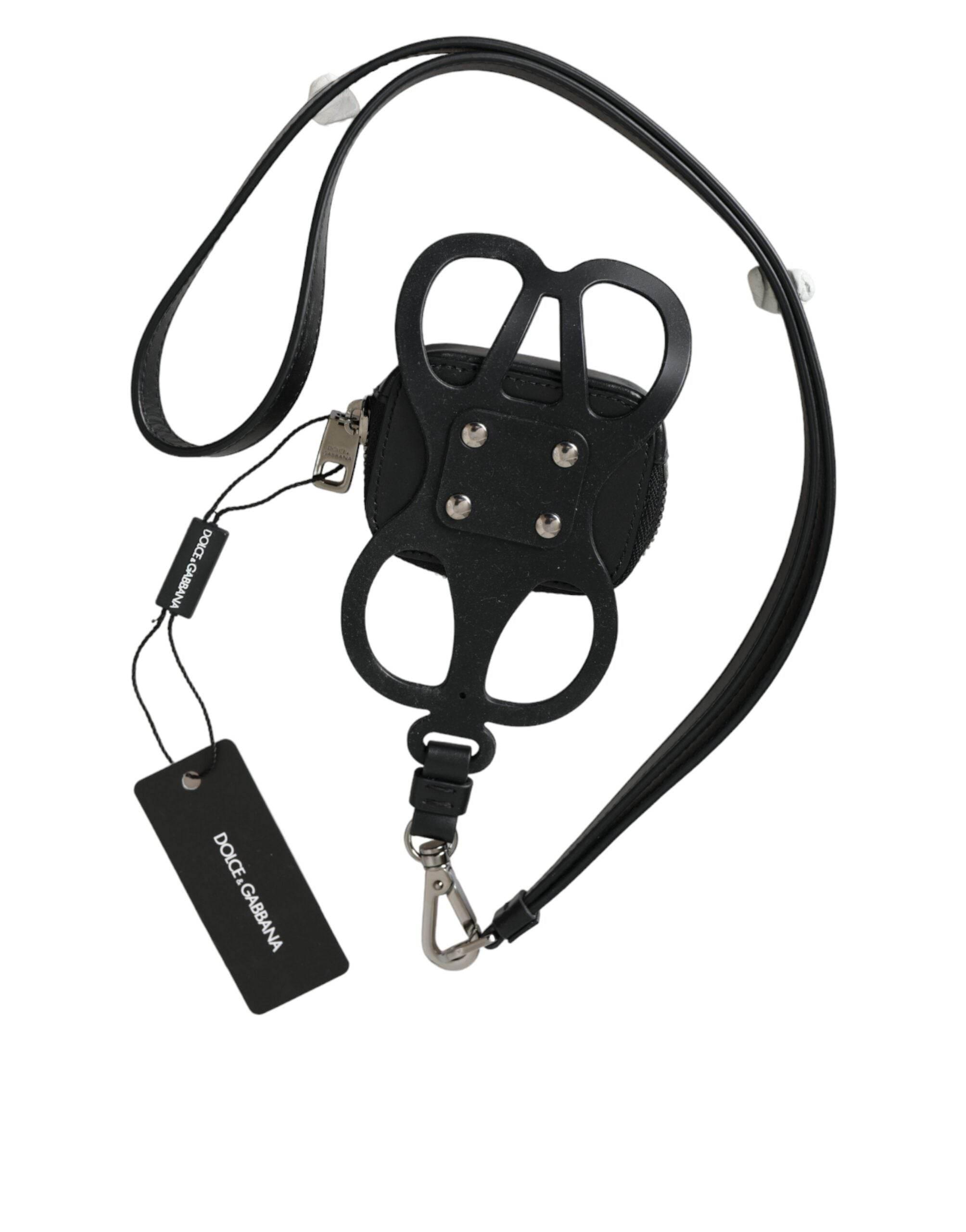 Dolce & Gabbana Black Calfskin Leather DG Logo Coin Purse Lanyard Wallet - Hilstor