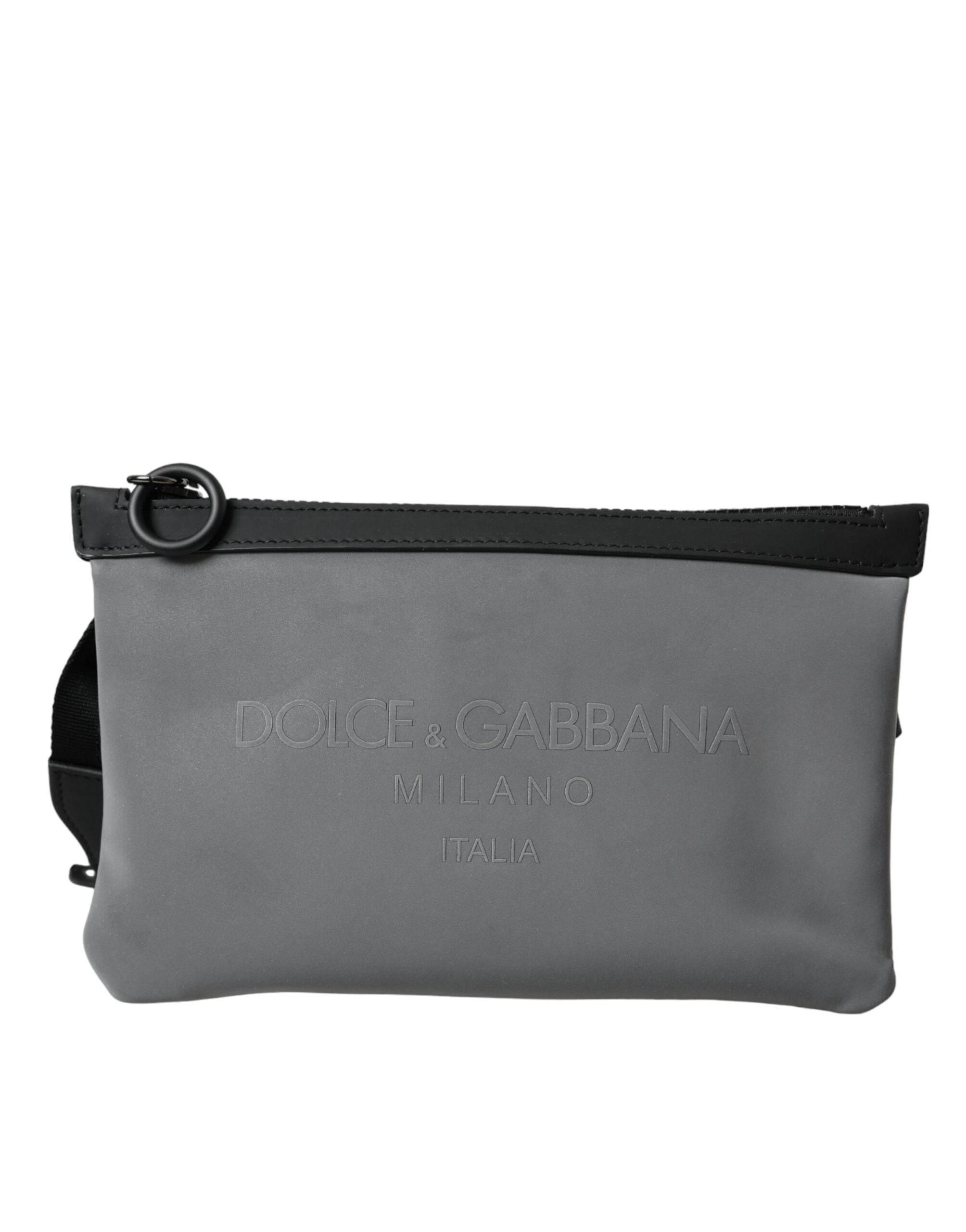 Dolce & Gabbana Gray Neoprene Logo Zip Waist Fanny Pack Belt Pouch Bag - Hilstor