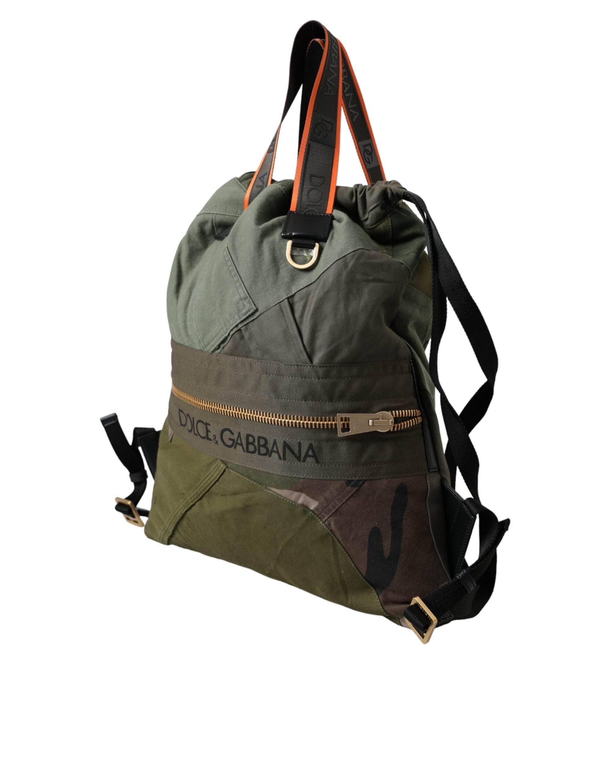 Dolce & Gabbana Military Green Patchwork Rucksack Backpack Bag - Hilstor