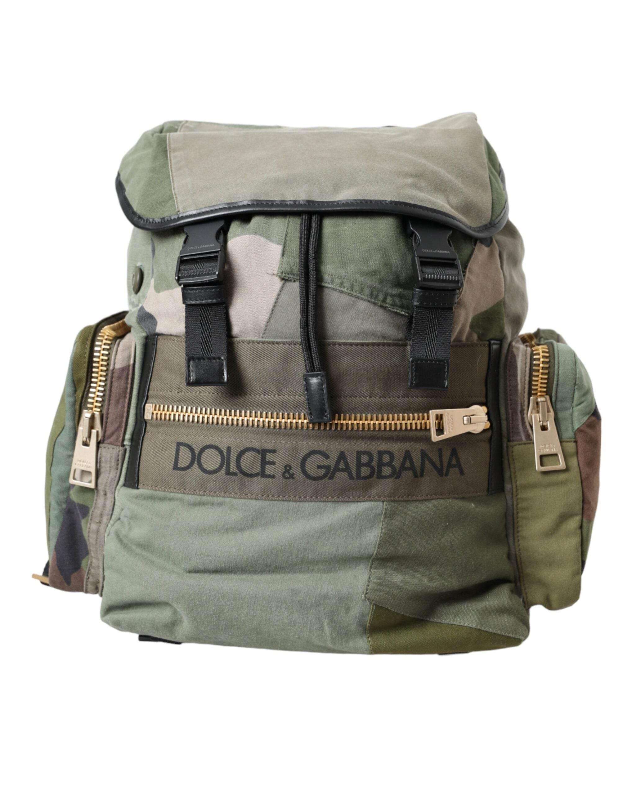 Dolce & Gabbana Military Green Patchwork Rucksack Backpack Bag - Hilstor