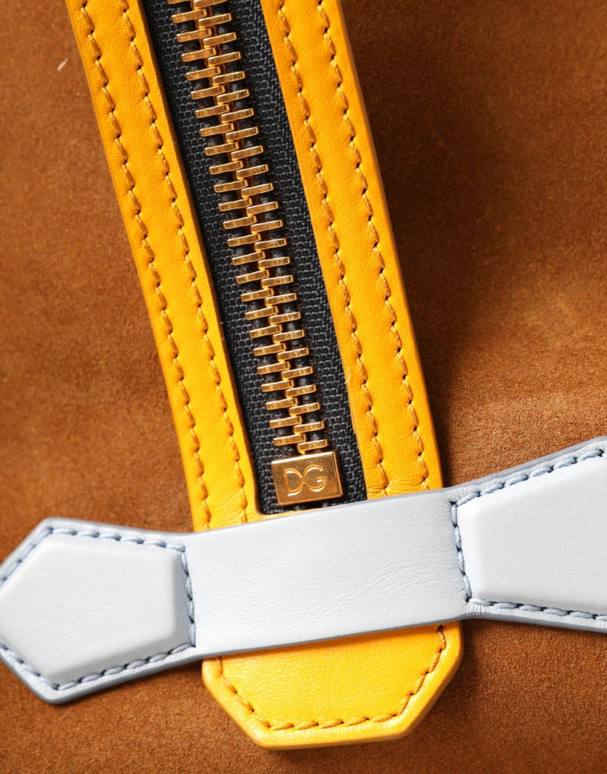 Dolce & Gabbana Brown Yellow Suede Leather Logo Backpack Bag - Hilstor