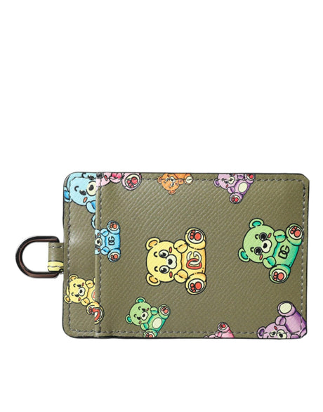 Dolce & Gabbana Army Green Teddy Bear Leather Women Card Holder Wallet - Hilstor