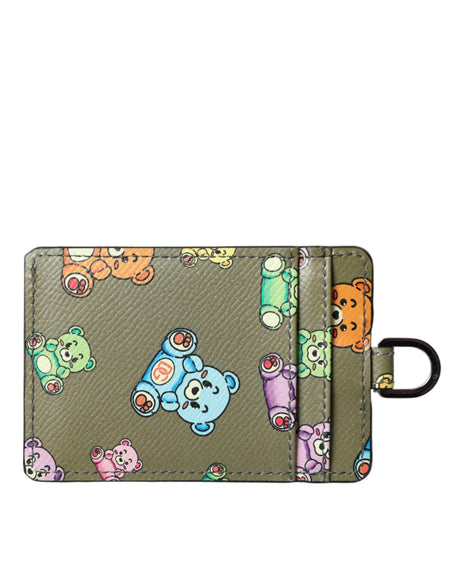 Dolce & Gabbana Army Green Teddy Bear Leather Women Card Holder Wallet - Hilstor