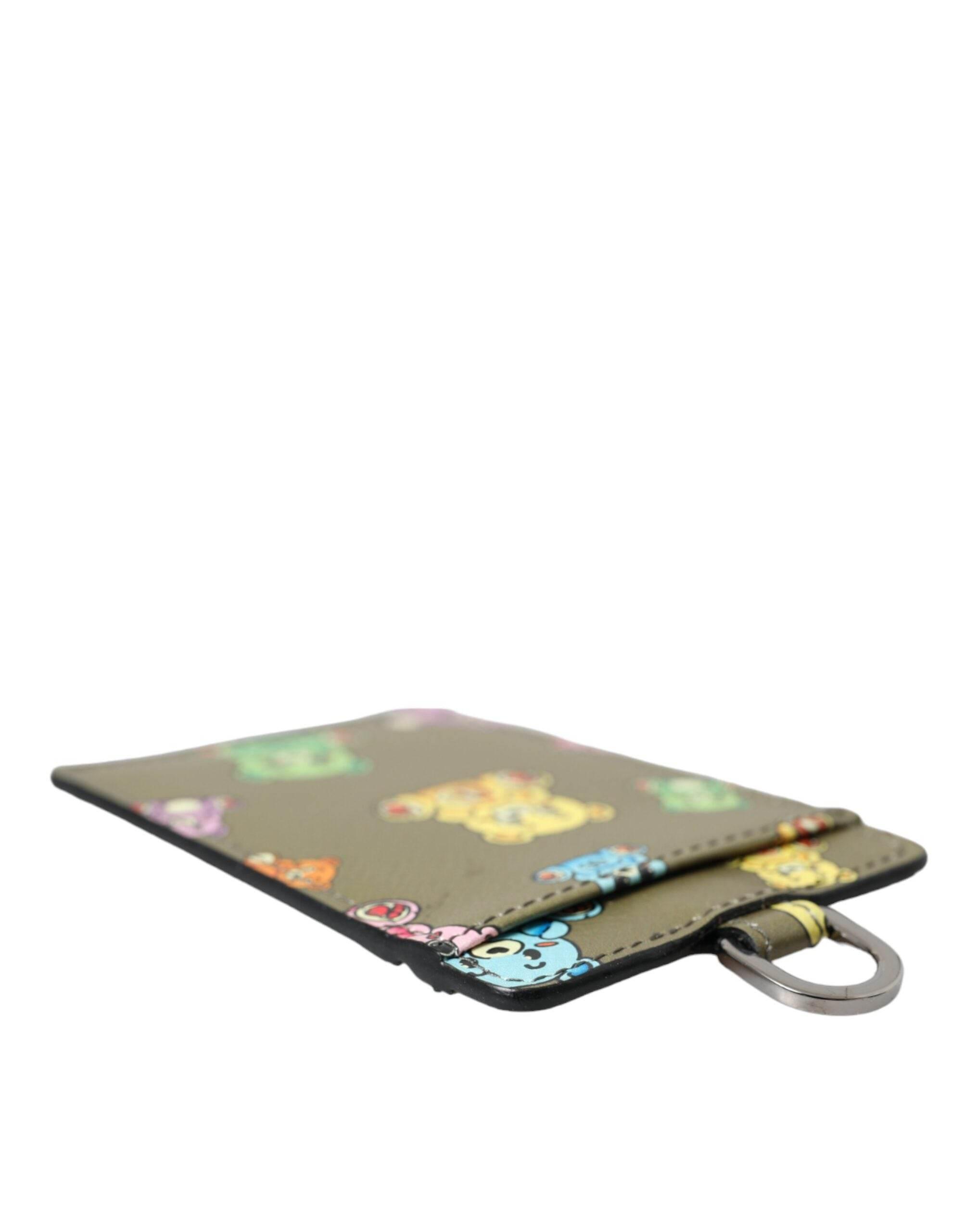 Dolce & Gabbana Army Green Teddy Bear Leather Women Card Holder Wallet - Hilstor