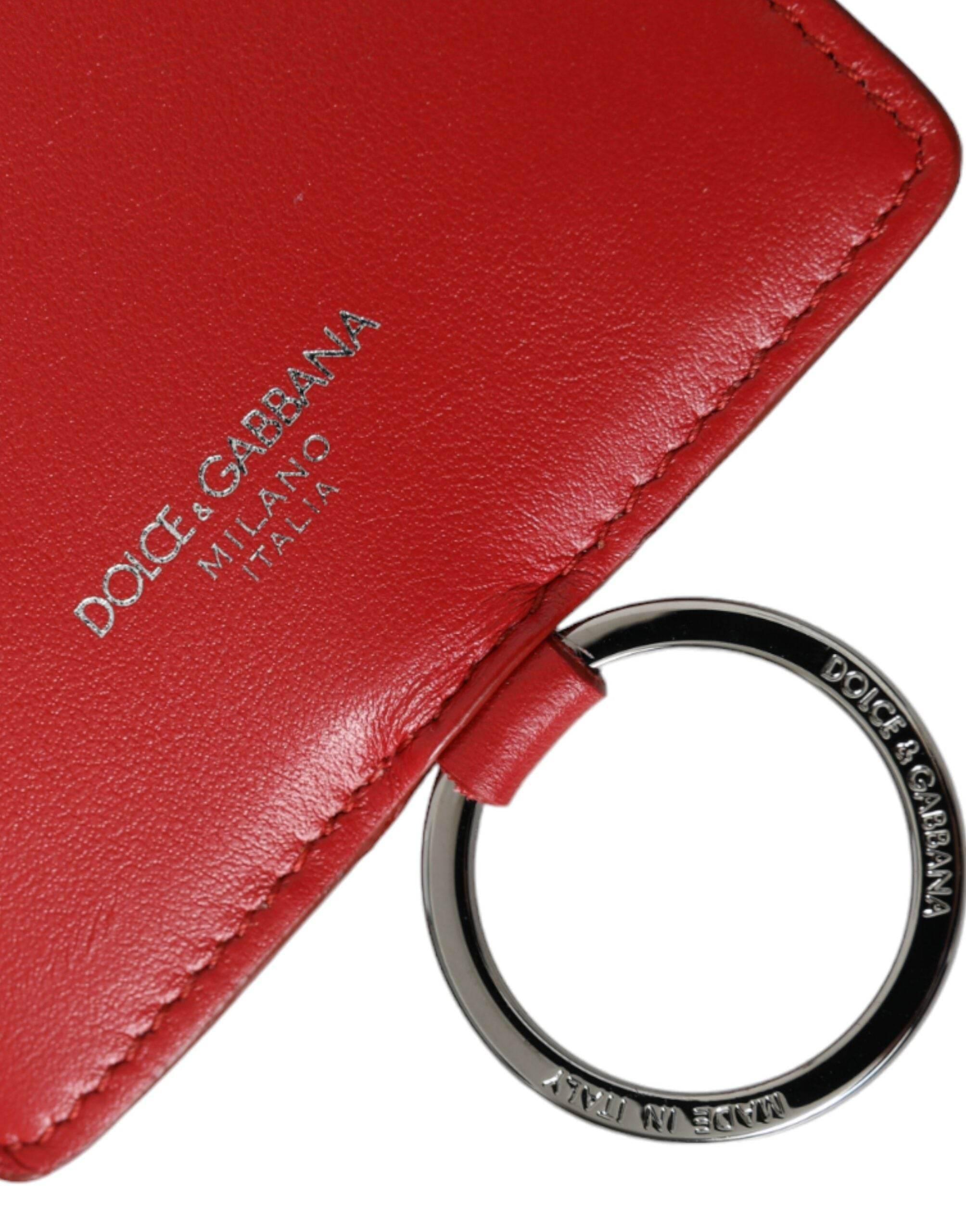 Dolce & Gabbana Red Calfskin Leather Lanyard Logo Card Holder Wallet - Hilstor