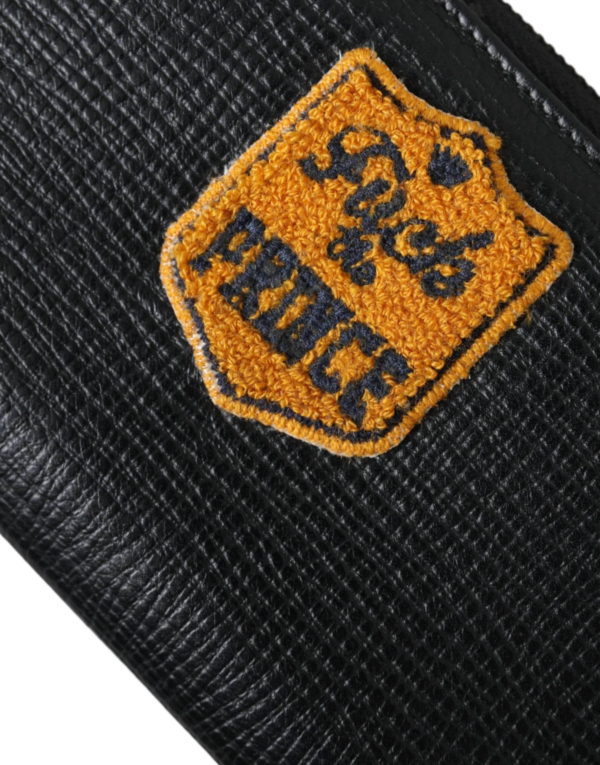 Dolce & Gabbana Black Leather Logo Patch Zip Around Continental Wallet - Hilstor