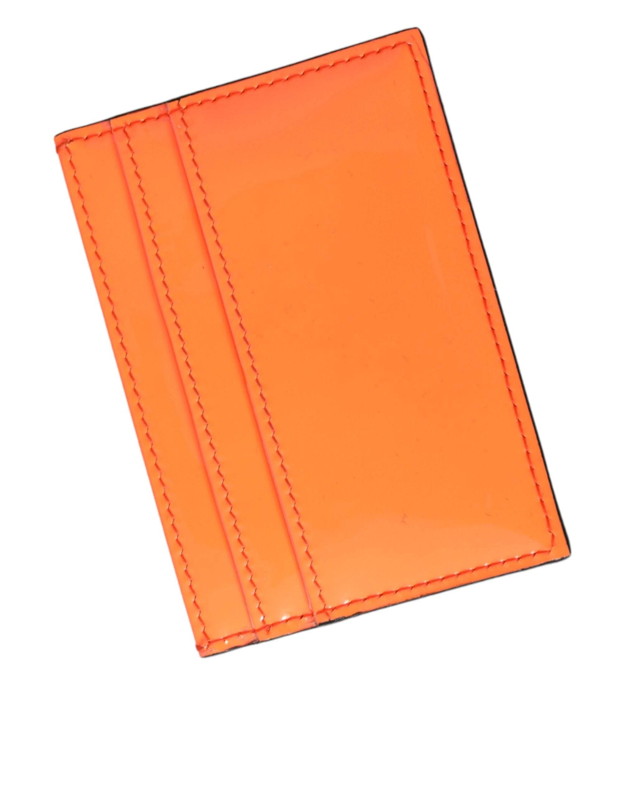 Dolce & Gabbana Orange Black Leather Logo Plaque Card Holder Wallet - Hilstor