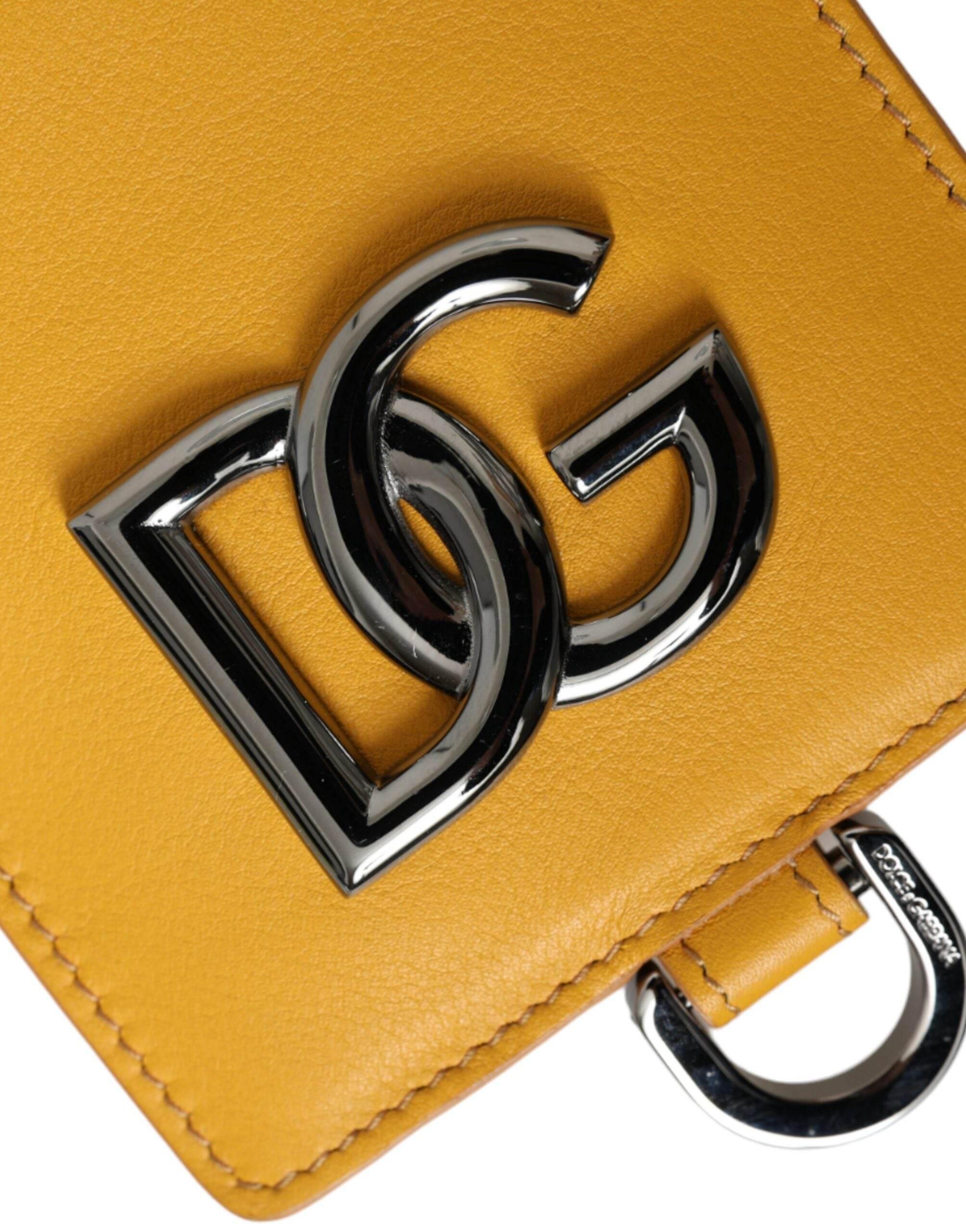 Dolce & Gabbana Orange Calf Leather Credit Card Holder Clip On Wallet - Hilstor