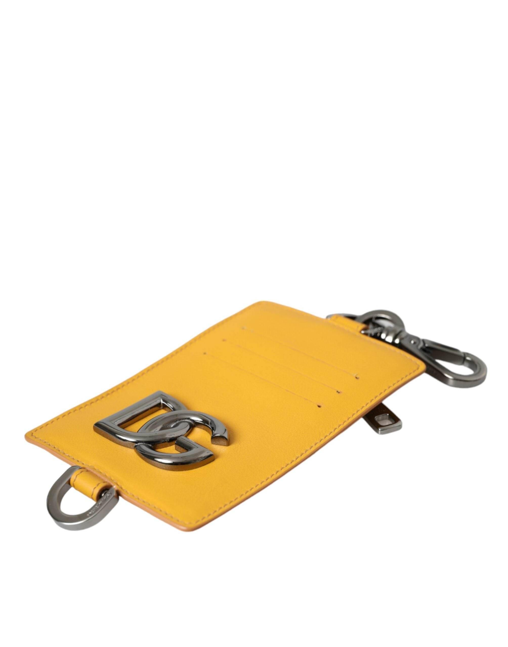 Dolce & Gabbana Orange Calf Leather Credit Card Holder Clip On Wallet - Hilstor