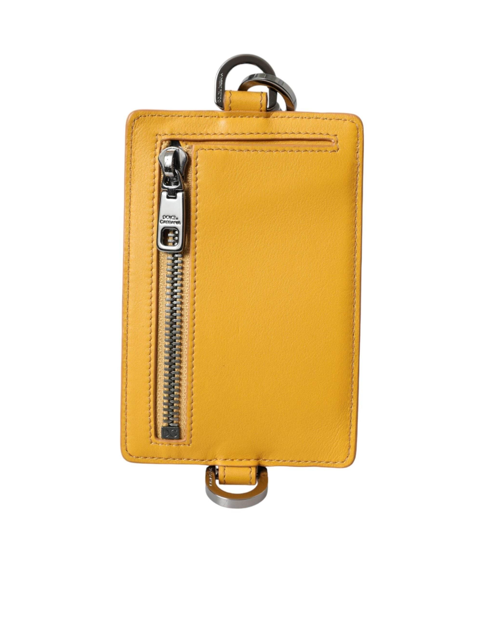 Dolce & Gabbana Orange Calf Leather Credit Card Holder Clip On Wallet - Hilstor