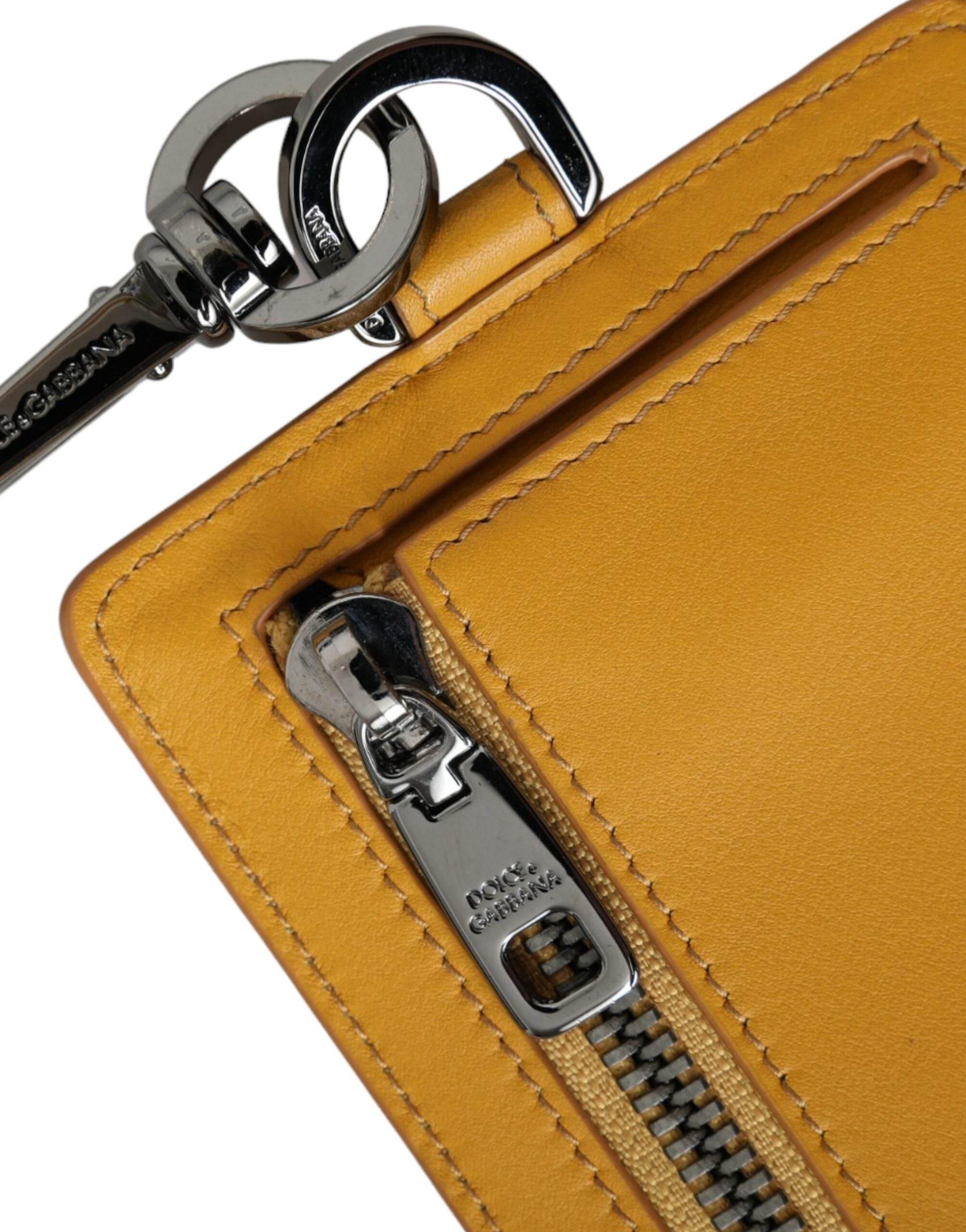 Dolce & Gabbana Orange Calf Leather Credit Card Holder Clip On Wallet - Hilstor