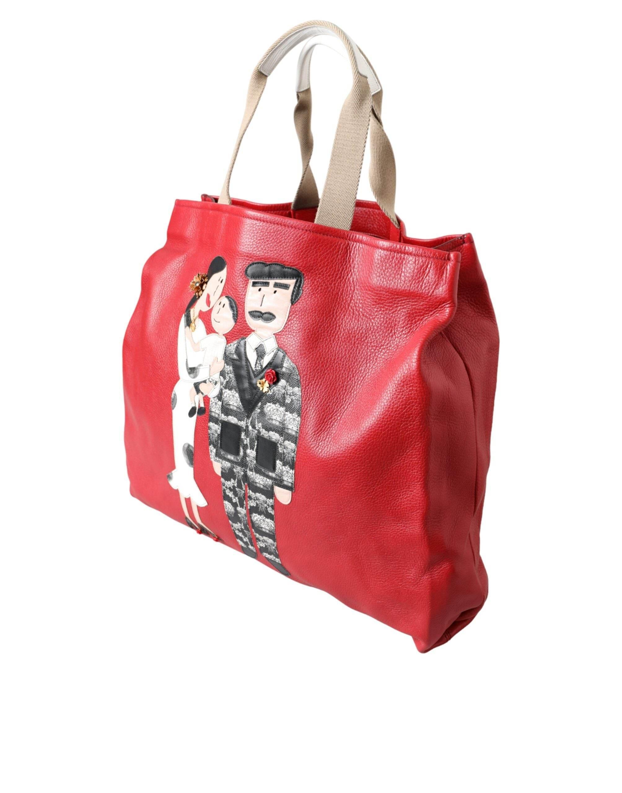Dolce & Gabbana Red Leather #DGFamily Patch Shopping Tote Bag - Hilstor
