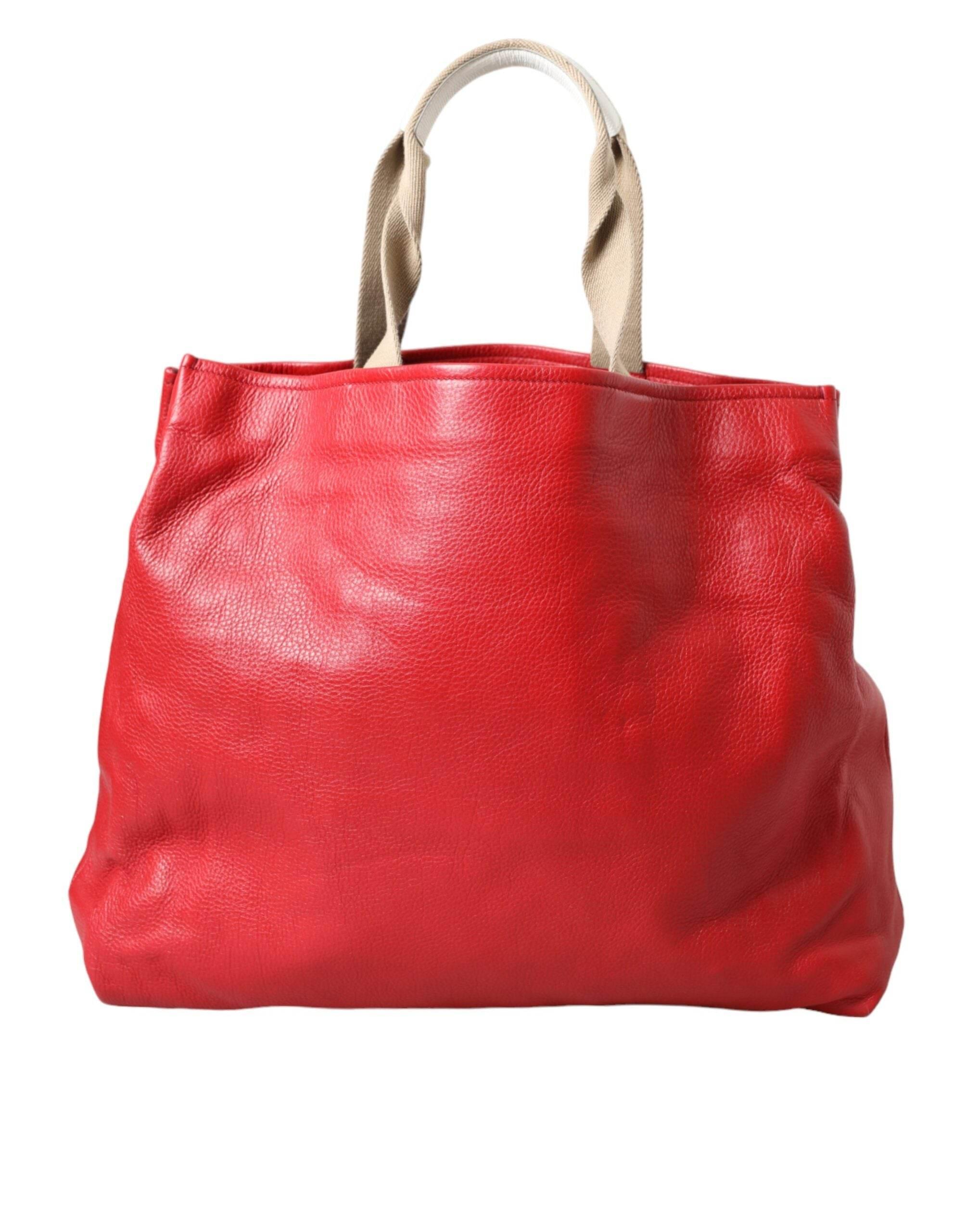 Dolce & Gabbana Red Leather #DGFamily Patch Shopping Tote Bag - Hilstor