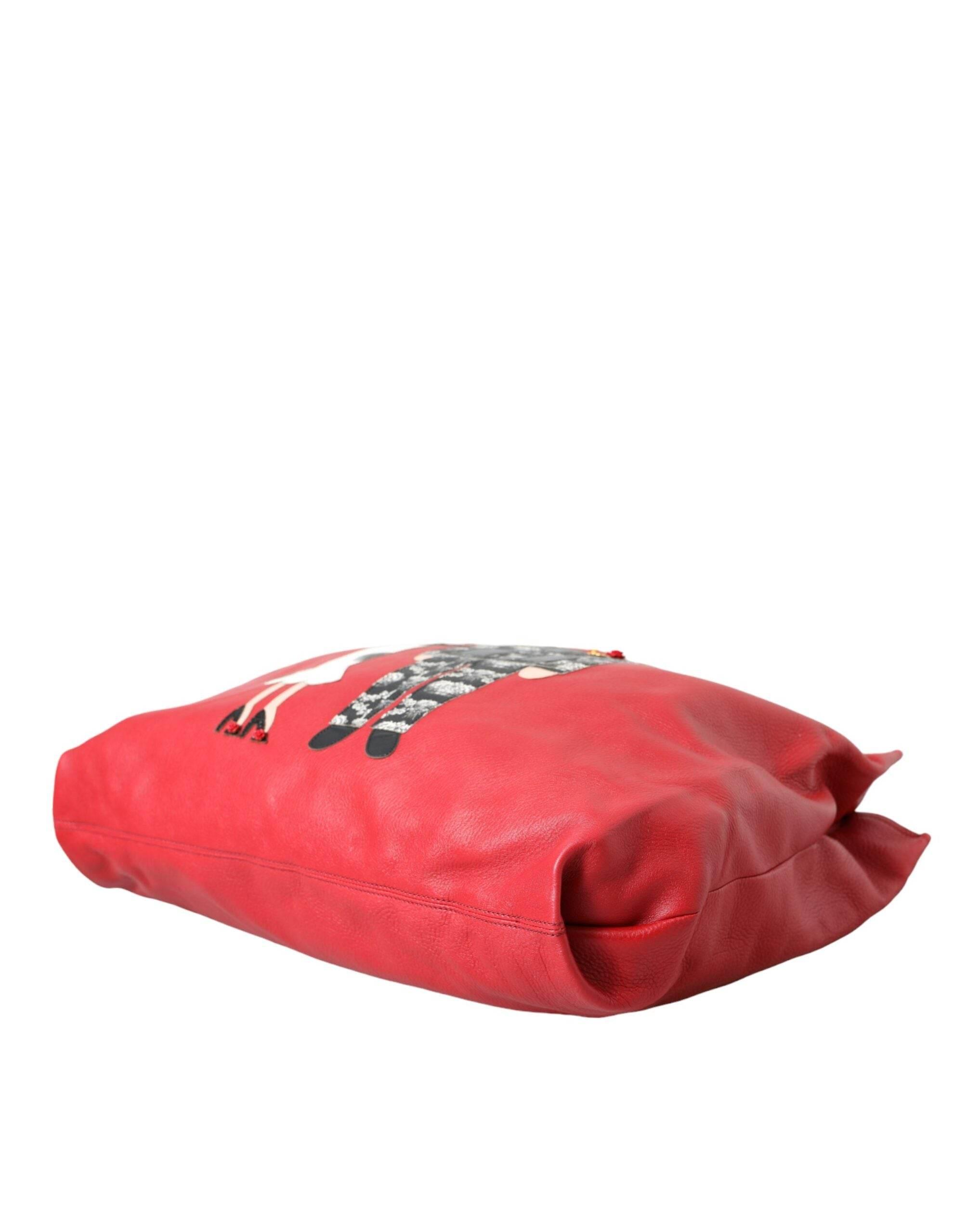 Dolce & Gabbana Red Leather #DGFamily Patch Shopping Tote Bag - Hilstor