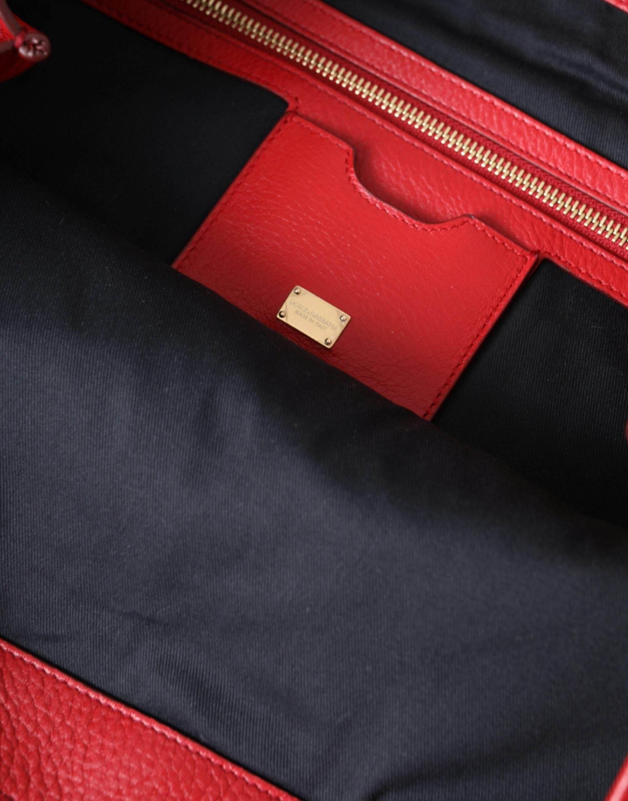 Dolce & Gabbana Red Leather #DGFamily Patch Shopping Tote Bag - Hilstor