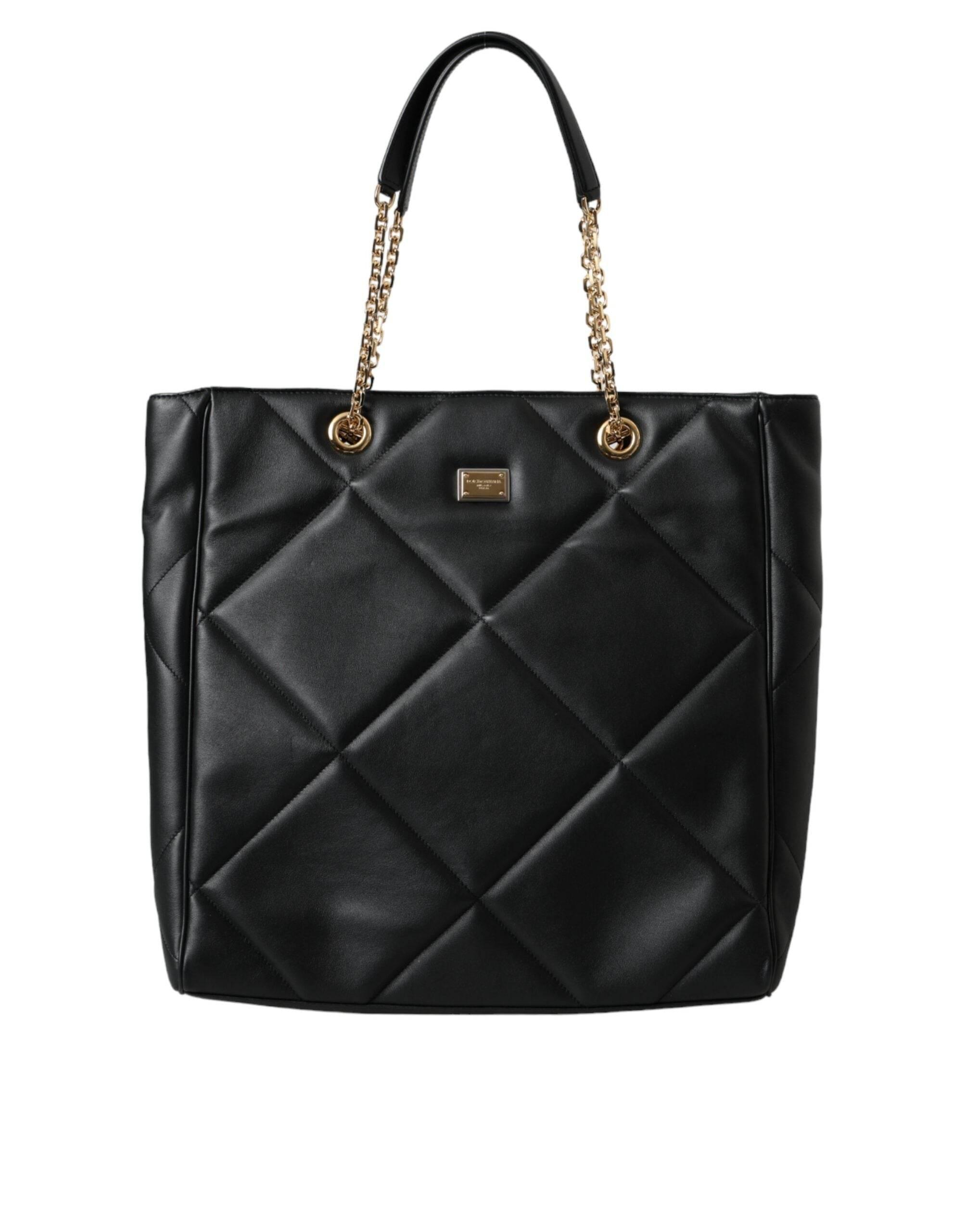 Dolce & Gabbana Black Leather JUNGLE Quilted Shopping Tote Bag - Hilstor