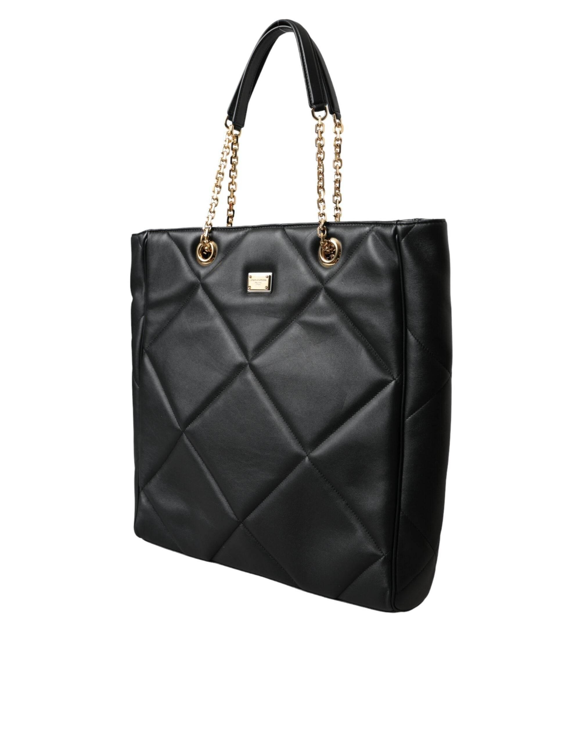 Dolce & Gabbana Black Leather JUNGLE Quilted Shopping Tote Bag - Hilstor