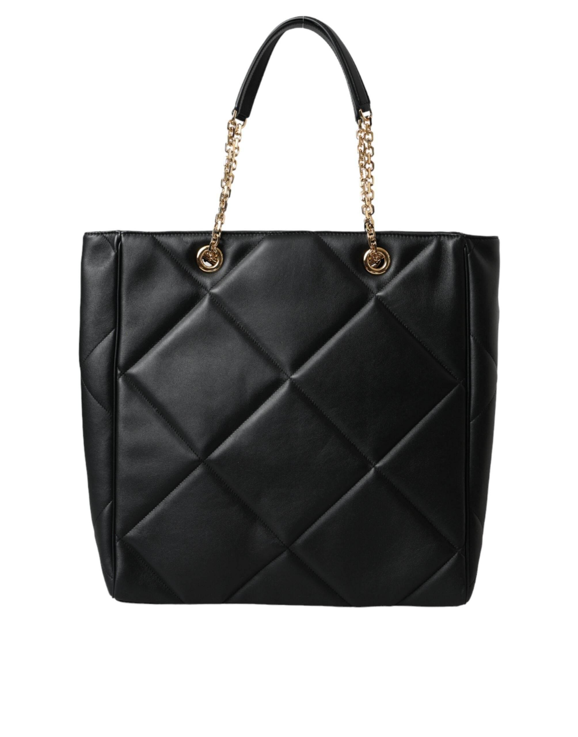 Dolce & Gabbana Black Leather JUNGLE Quilted Shopping Tote Bag - Hilstor