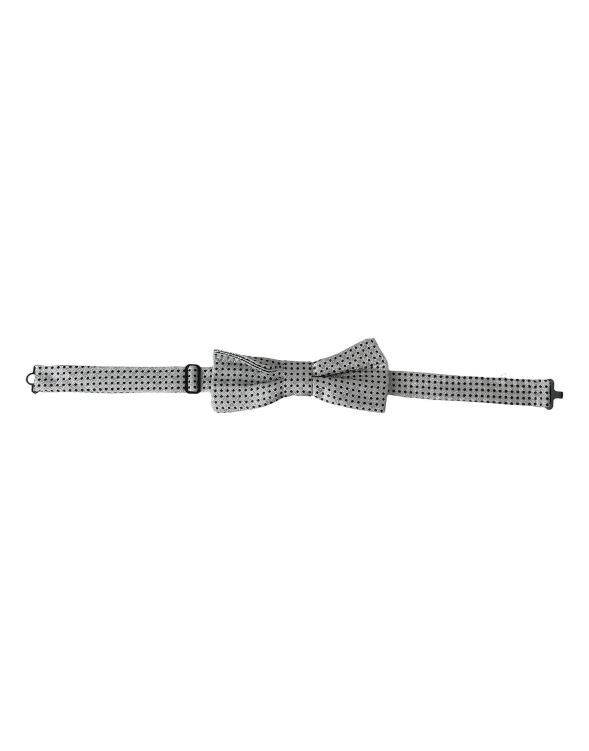 Dolce & Gabbana Gray Silk Polka Dot Adjustable Neck Men Papillon Bow Tie - Hilstor