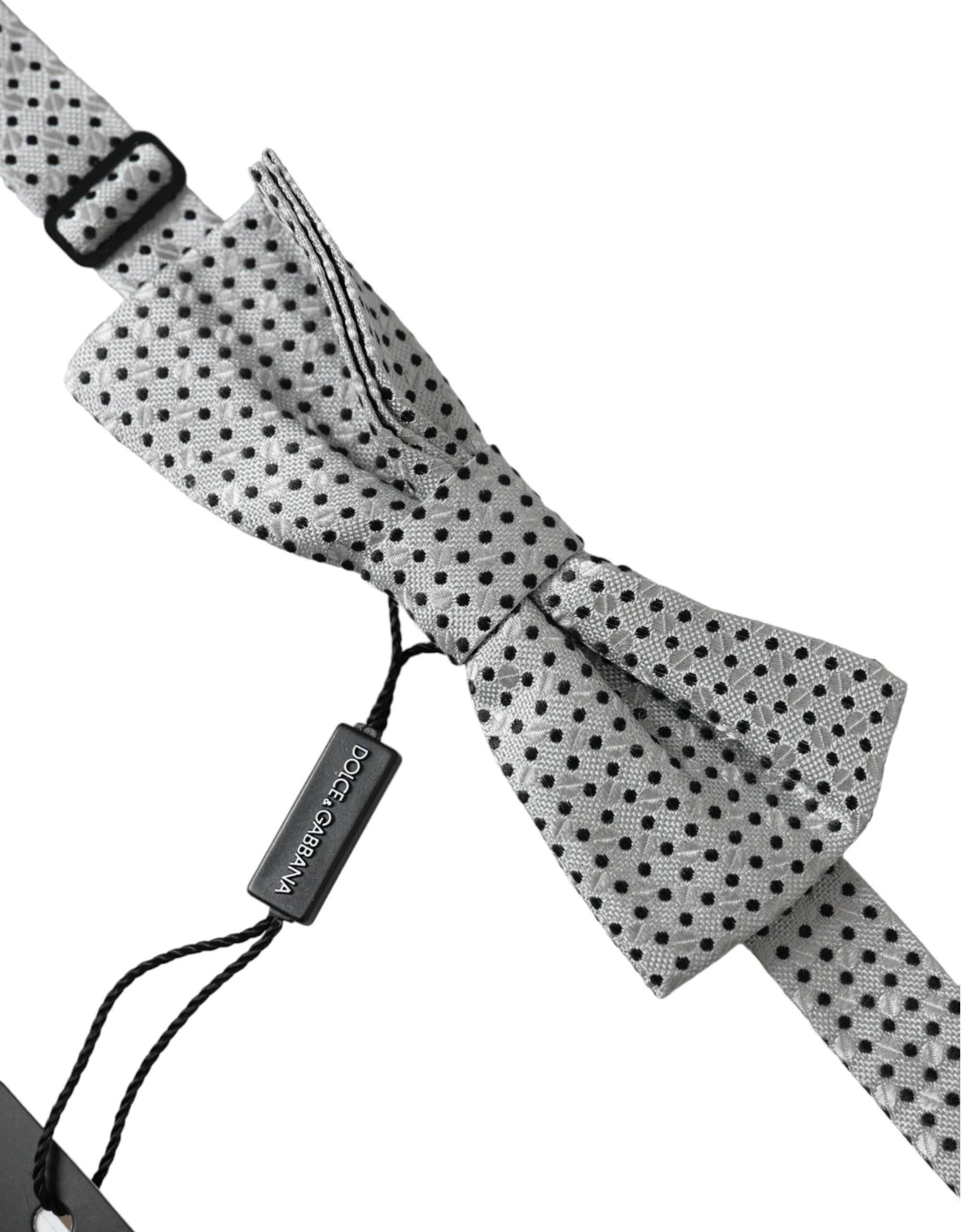 Dolce & Gabbana Gray Silk Polka Dot Adjustable Neck Men Papillon Bow Tie - Hilstor