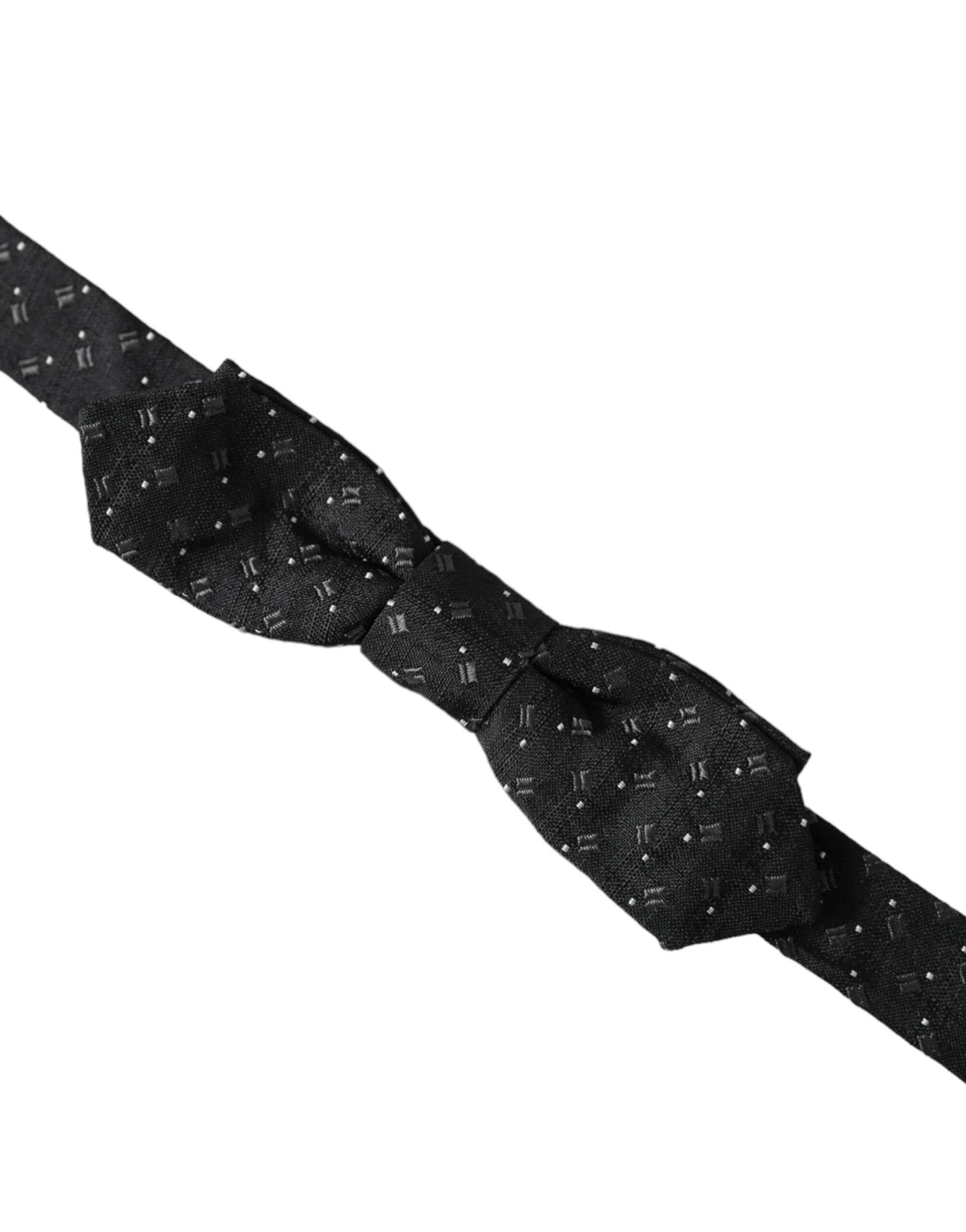Dolce & Gabbana Black Silk Patterned Adjustable Neck Men Papillon Bow Tie - Hilstor