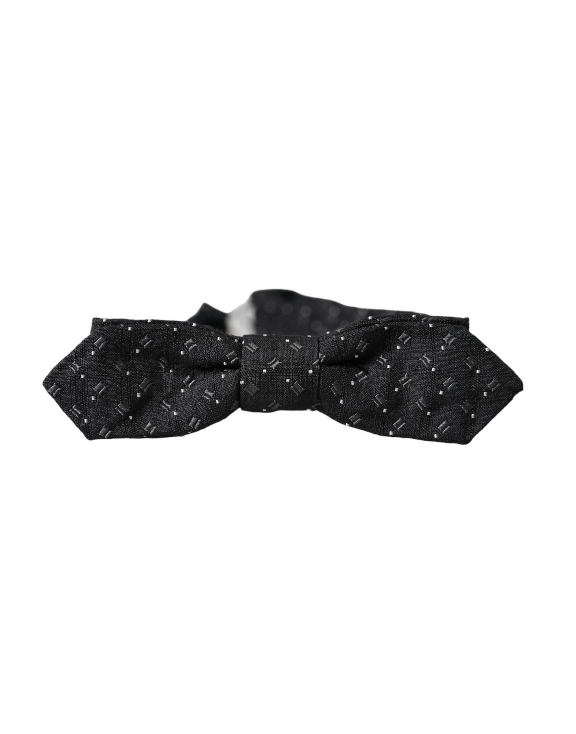 Dolce & Gabbana Black Silk Patterned Adjustable Neck Men Papillon Bow Tie - Hilstor