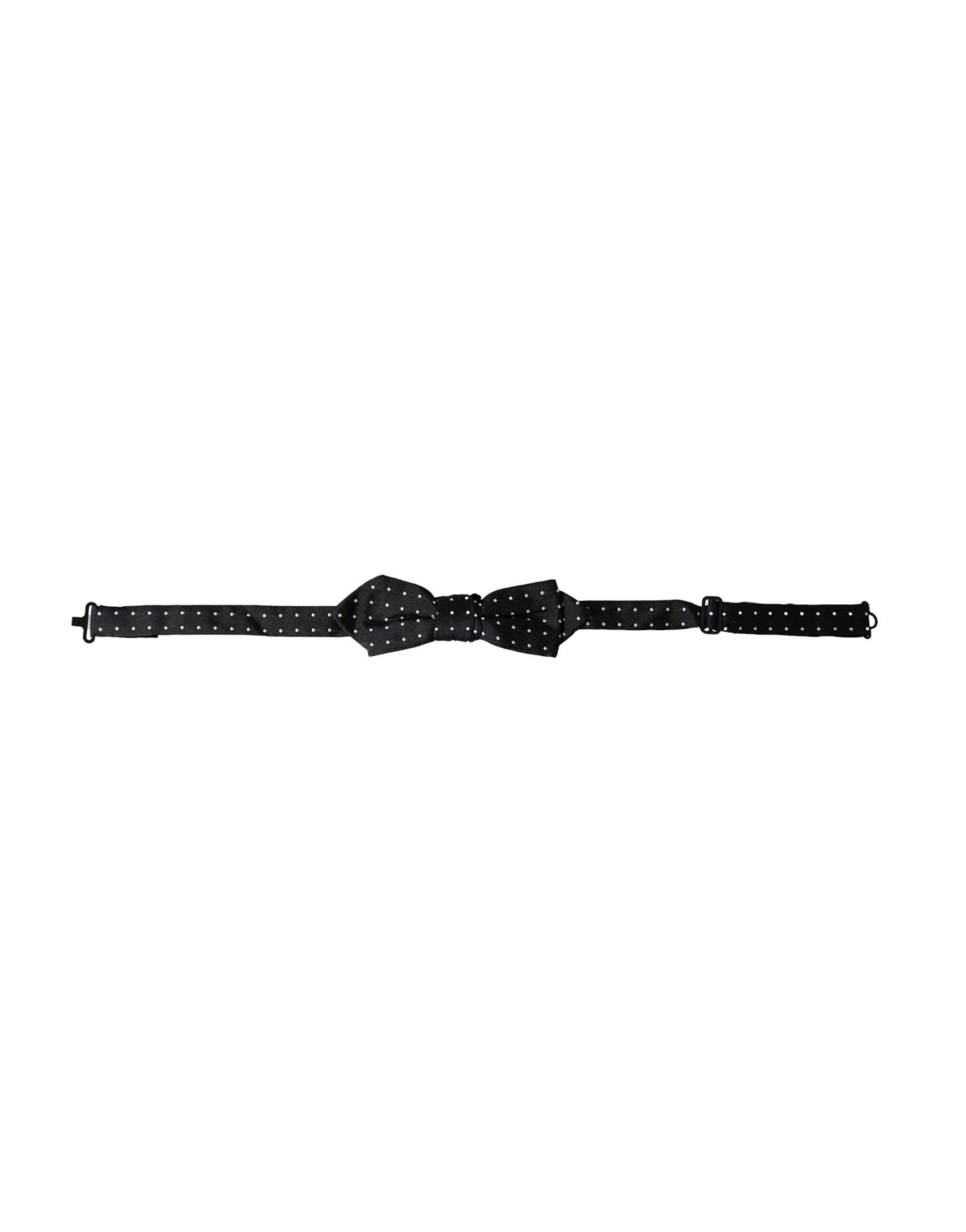 Dolce & Gabbana Black Silk Polka Dot Adjustable Neck Men Papillon Bow Tie - Hilstor