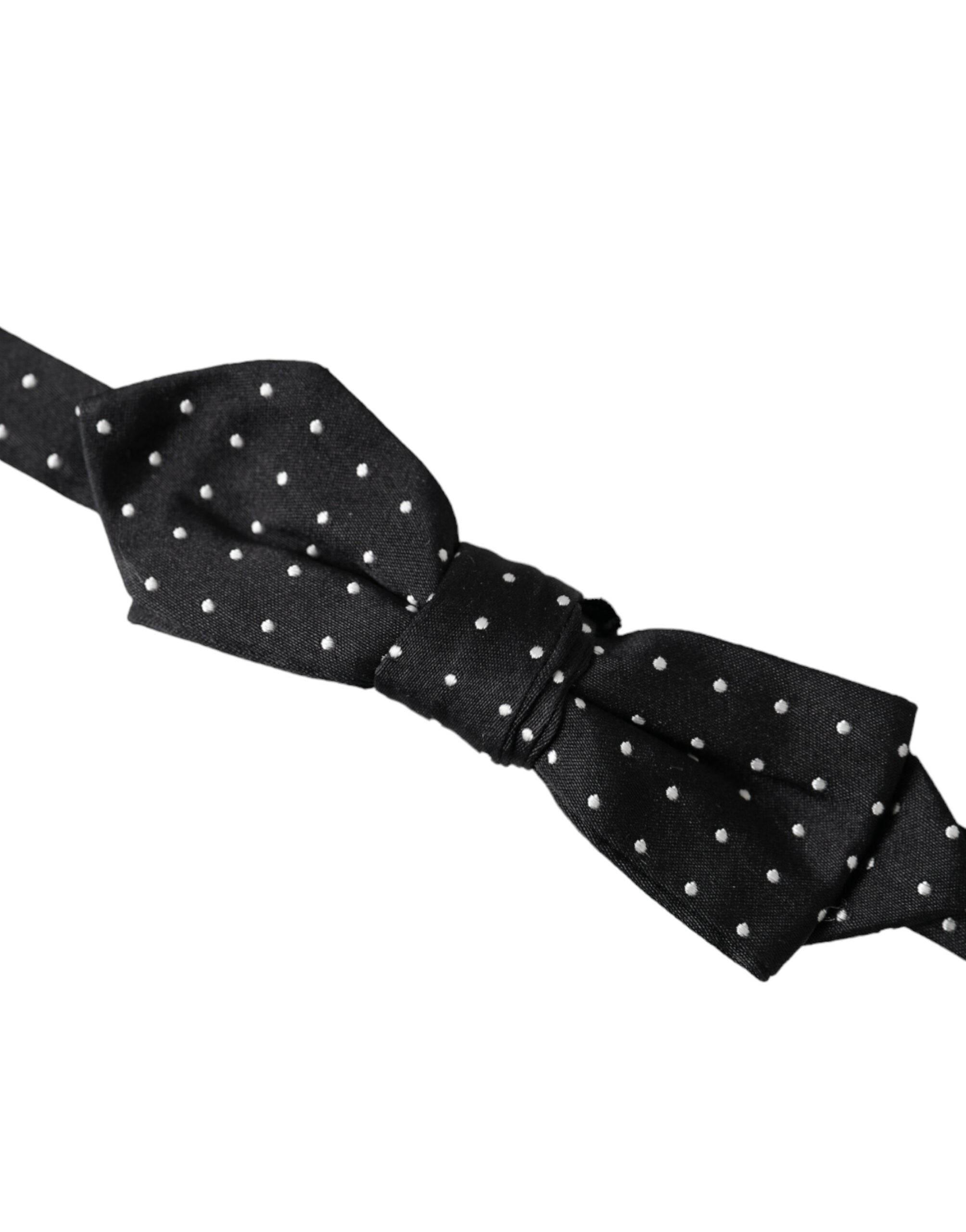 Dolce & Gabbana Black Silk Polka Dot Adjustable Neck Men Papillon Bow Tie - Hilstor