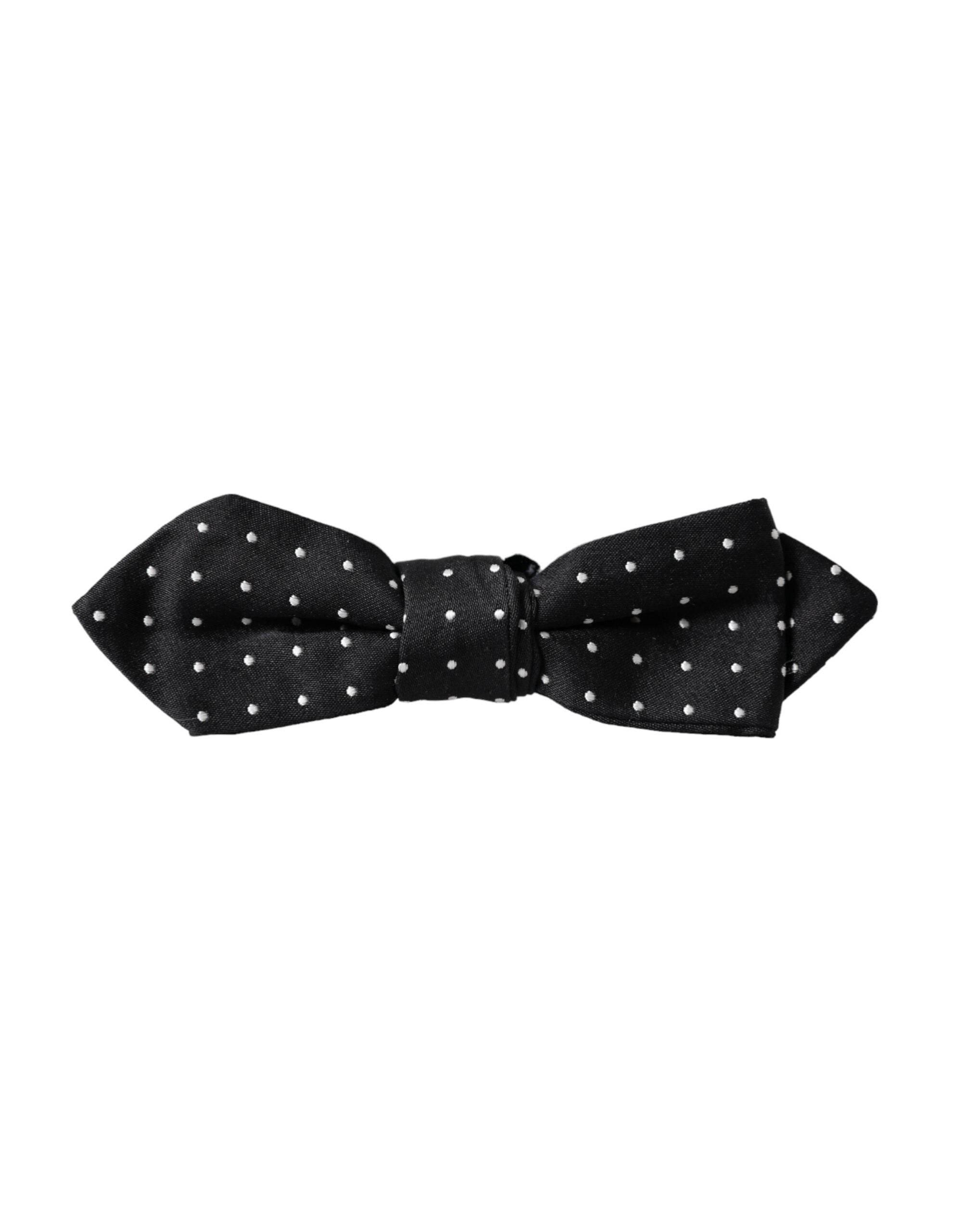 Dolce & Gabbana Black Silk Polka Dot Adjustable Neck Men Papillon Bow Tie - Hilstor