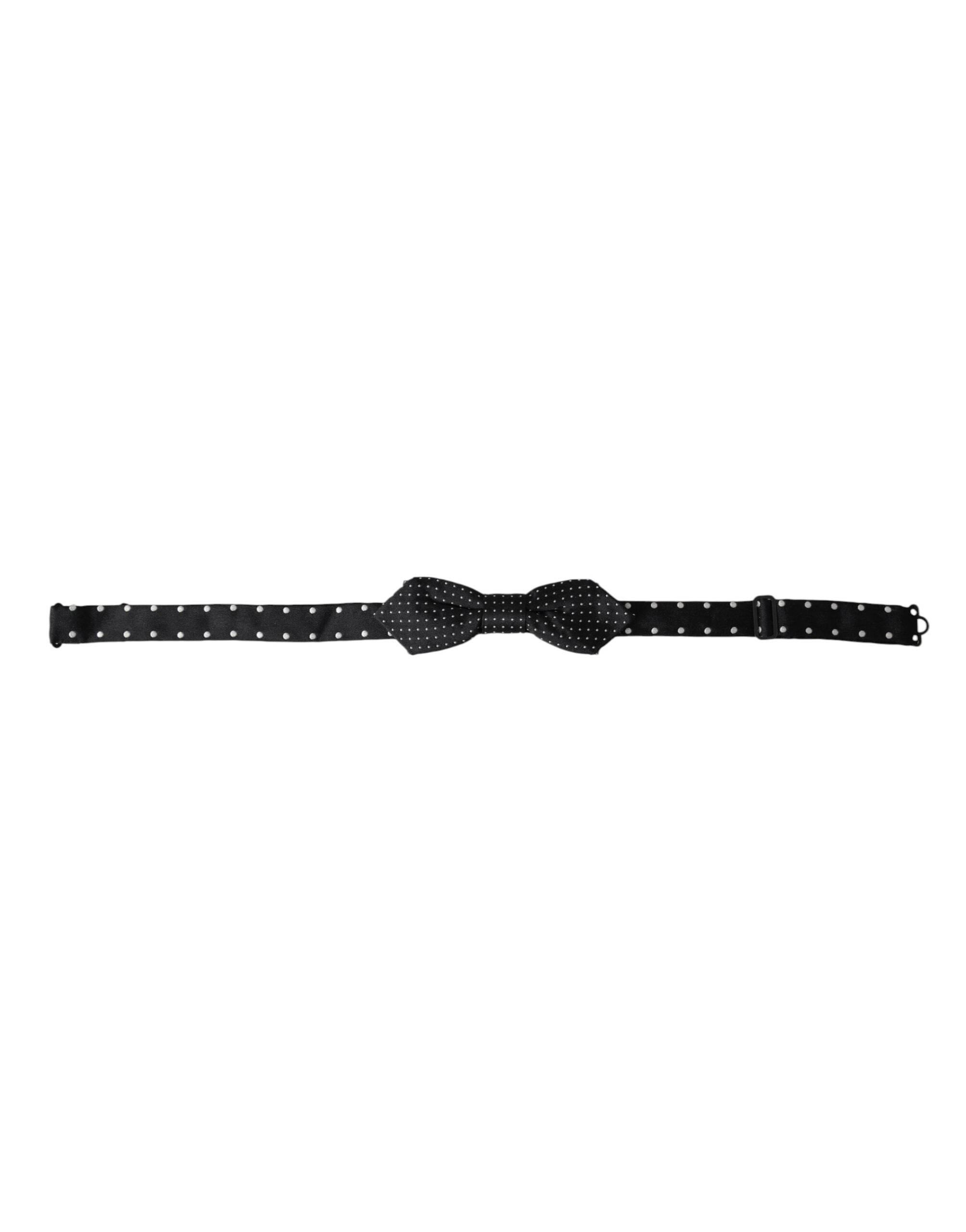 Dolce & Gabbana Black Silk Polka Dot Adjustable Neck Men Papillon Bow Tie - Hilstor