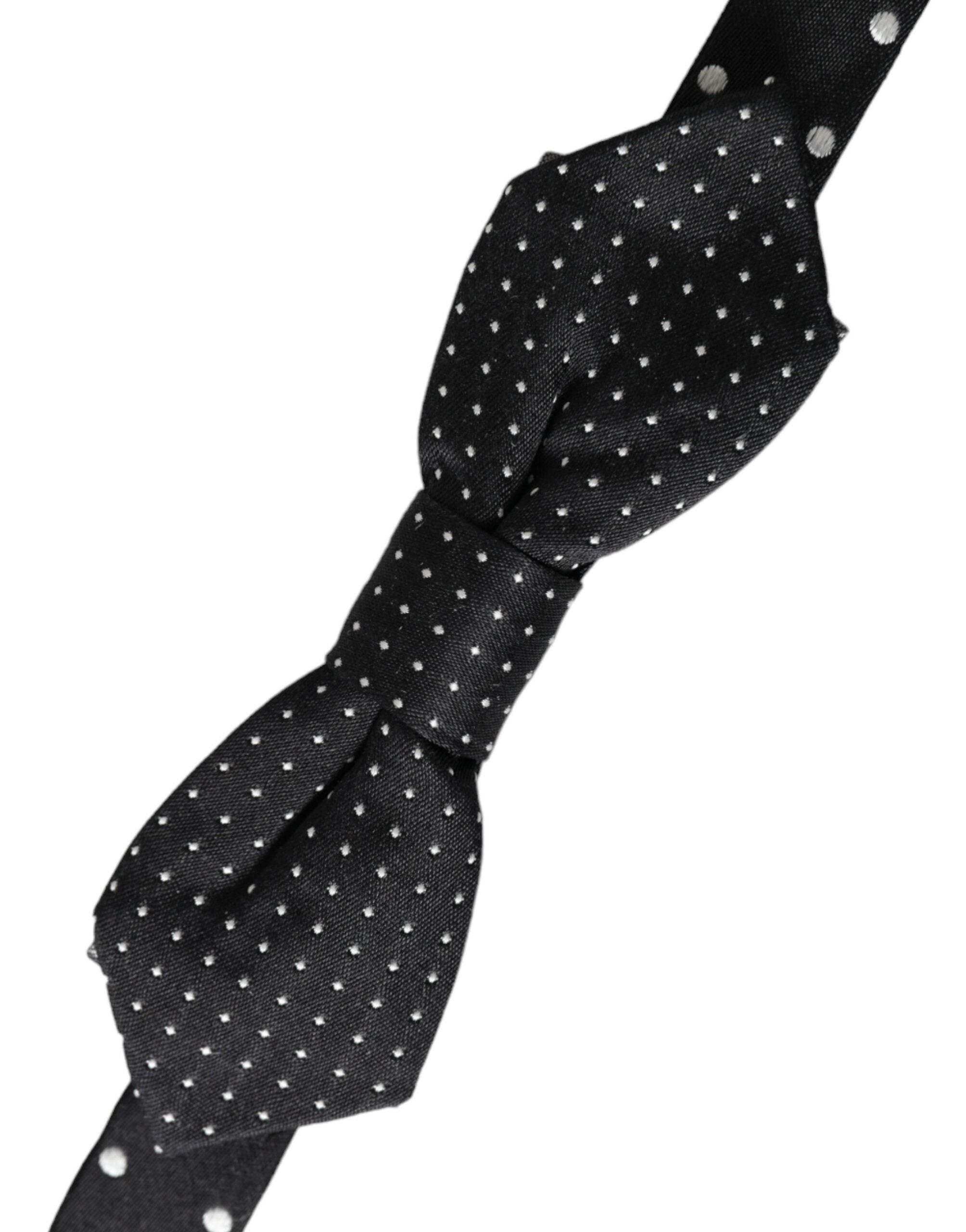 Dolce & Gabbana Black Silk Polka Dot Adjustable Neck Men Papillon Bow Tie - Hilstor