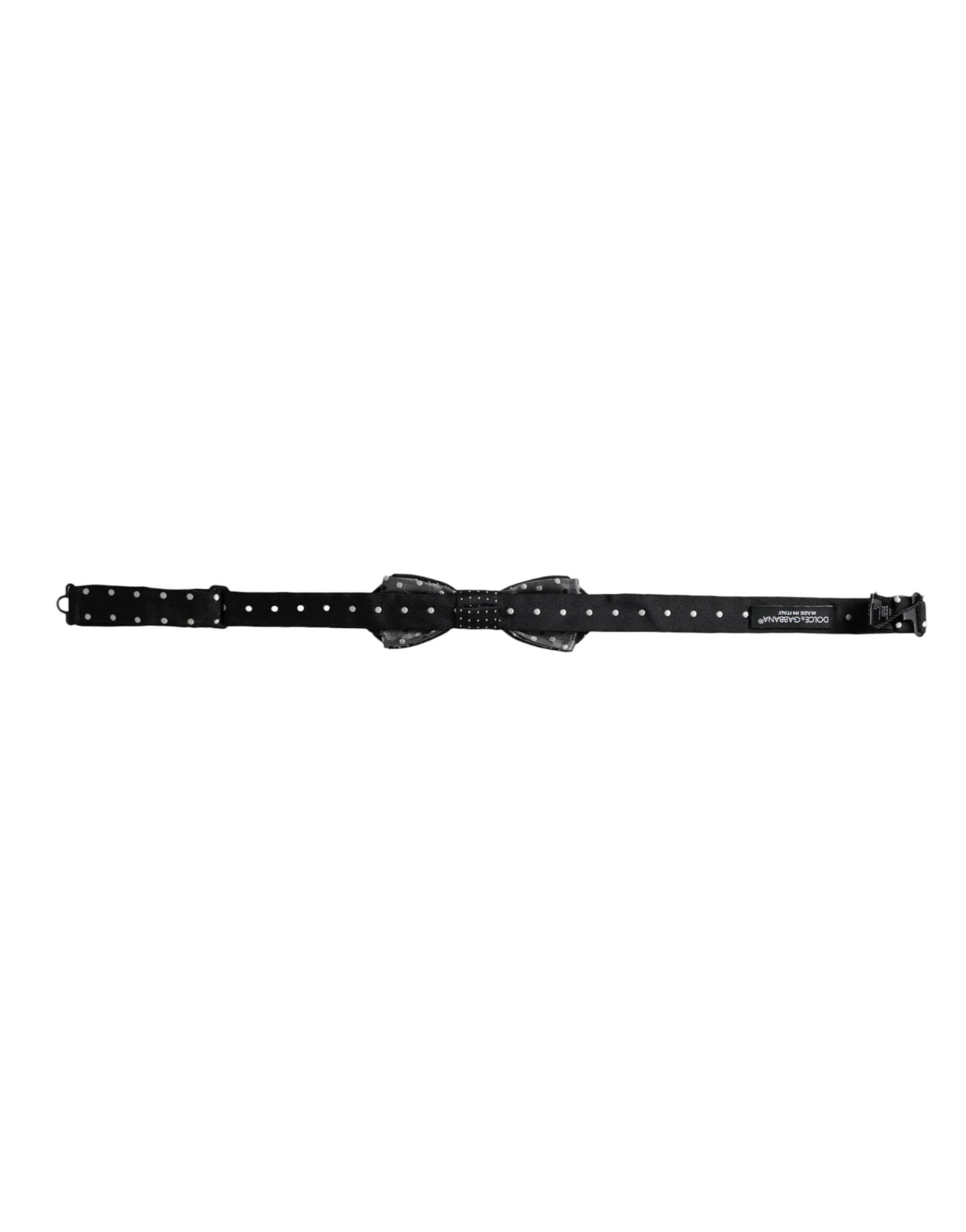 Dolce & Gabbana Black Silk Polka Dot Adjustable Neck Men Papillon Bow Tie - Hilstor