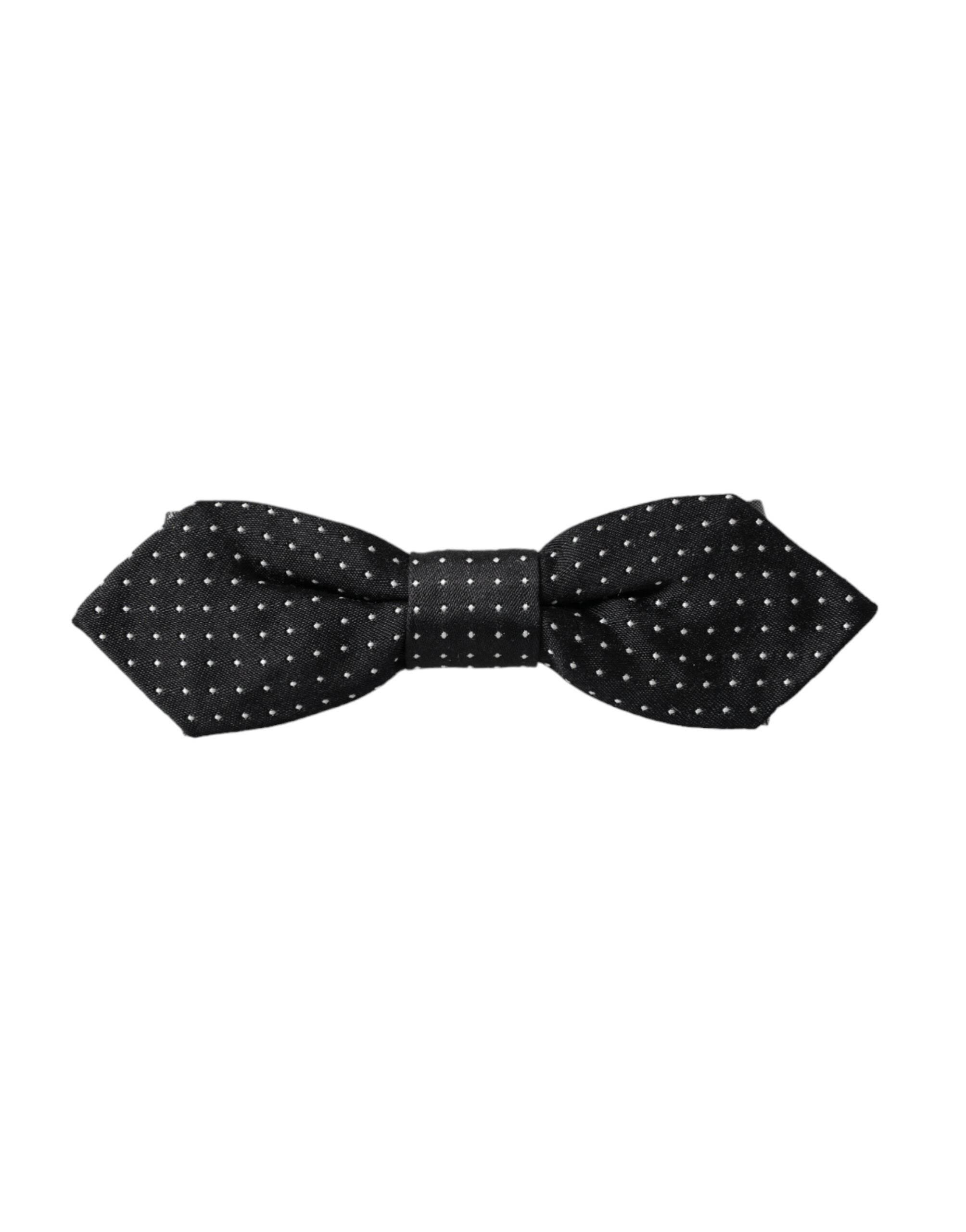 Dolce & Gabbana Black Silk Polka Dot Adjustable Neck Men Papillon Bow Tie - Hilstor