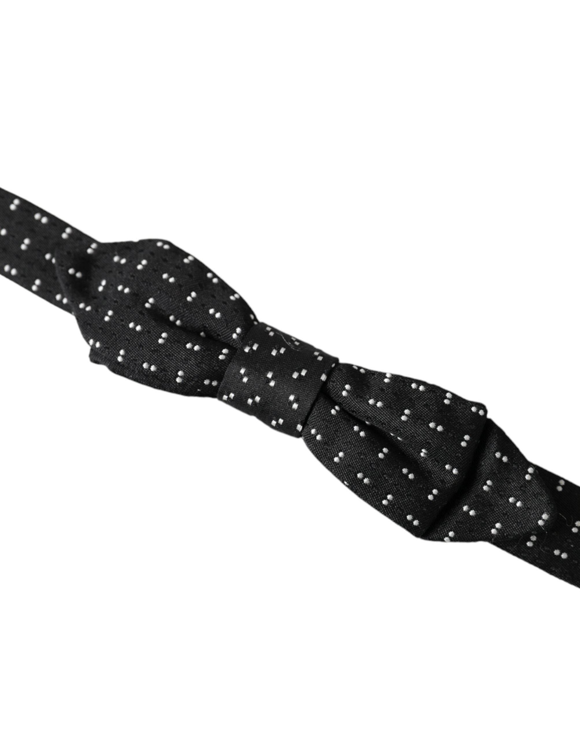 Dolce & Gabbana Black Silk Patterned Adjustable Neck Men Papillon Bow Tie - Hilstor