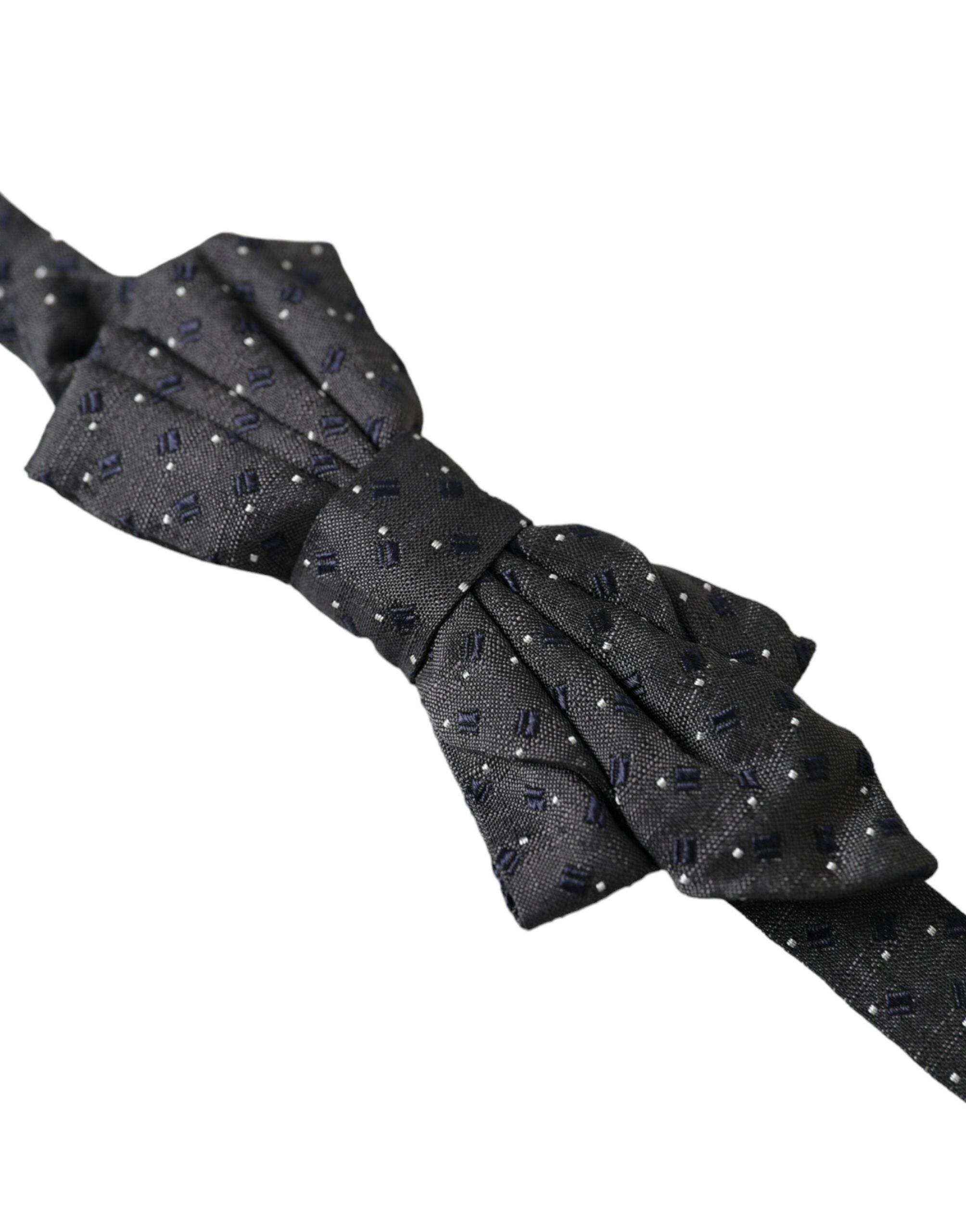 Dolce & Gabbana Black Silk Patterned Adjustable Neck Men Papillon Bow Tie - Hilstor