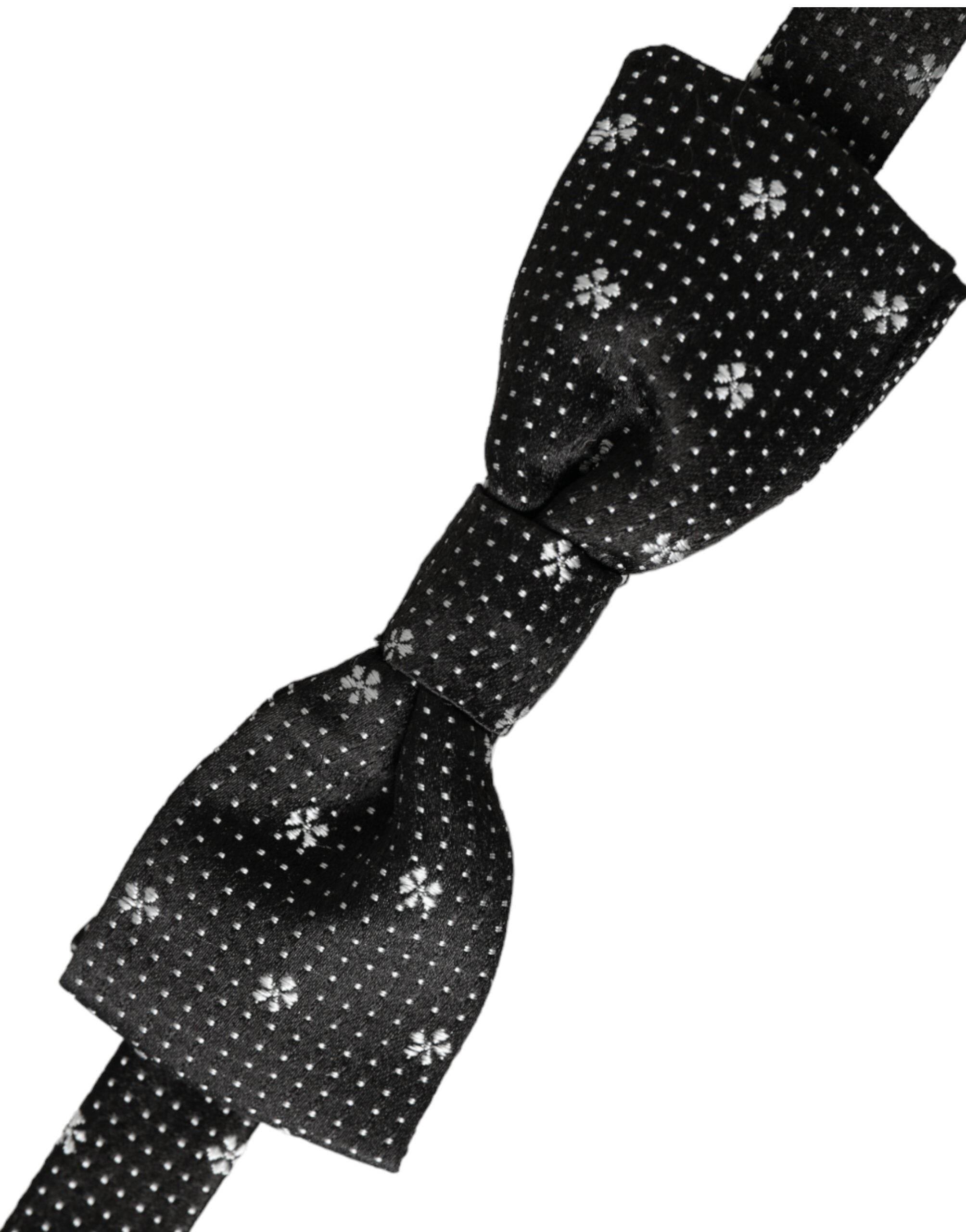 Dolce & Gabbana Black Silk Floral Adjustable Neck Men Papillon Bow Tie - Hilstor
